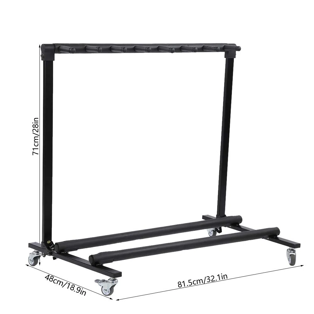 Asixxsix Mehrere Gitarrenständer, Tragbarer Instrumentenständer mit Drehbaren Rädern und Rutschfester Basis für Akustikgitarren, E-Gitarren und Bässe (FL-17L 7 Köpfe)