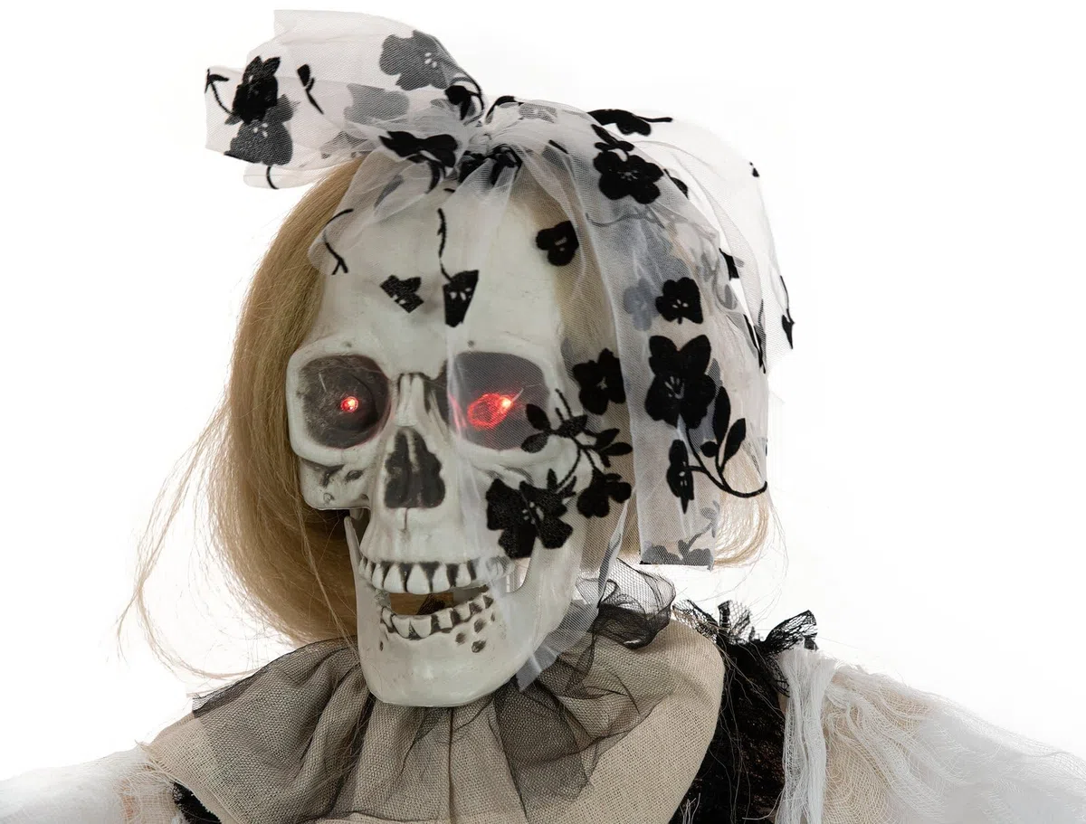 EUROPALMS Halloween Figur Braut, animiert, 170cm | Animierte Figur mit Licht- und Soundeffekt (Batterie- & USB-Betrieb)