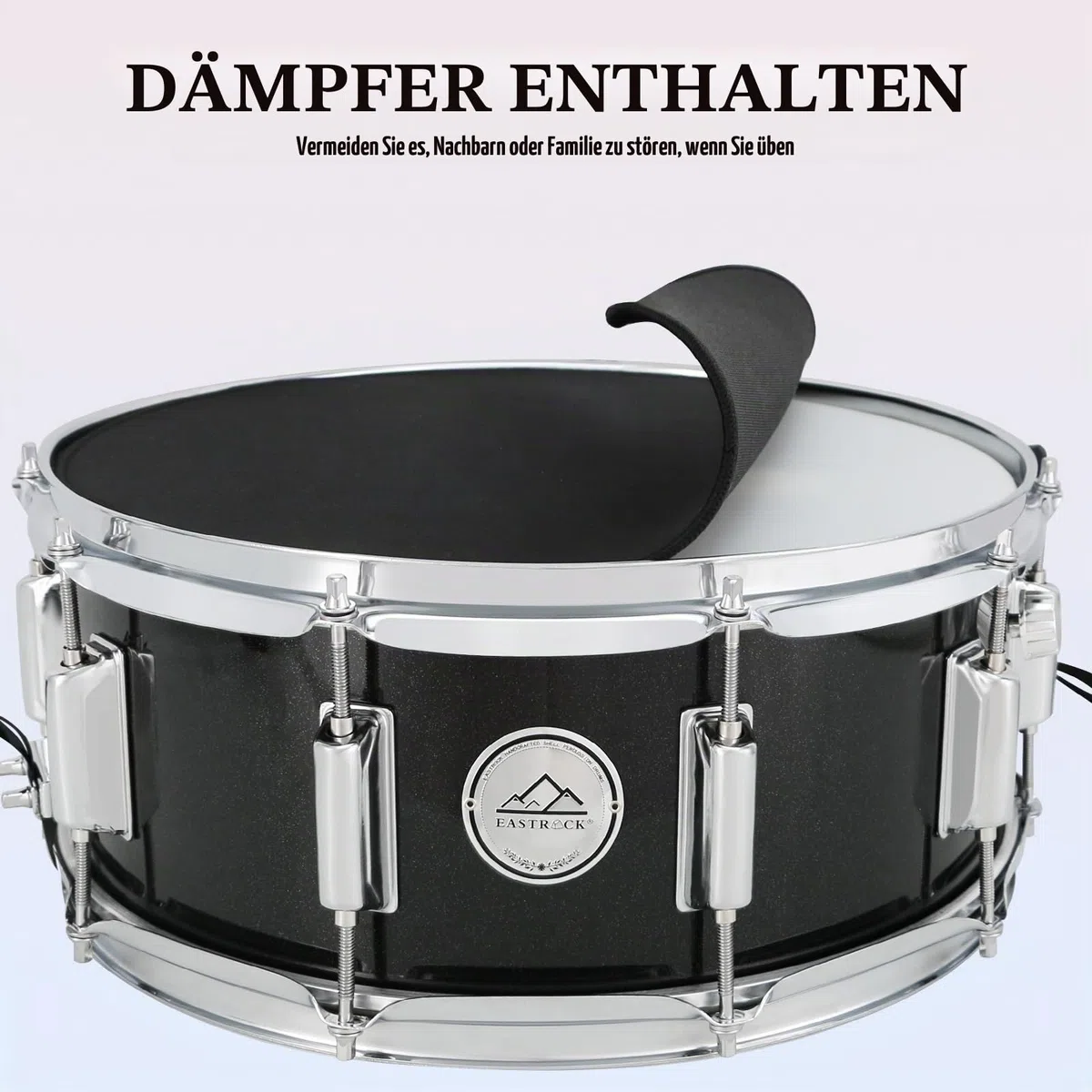 EASTROCK Snare Drum 14x5.5 Zoll mit Gigbag, Drumsticks, Schlagzeugtasten, Schwarz