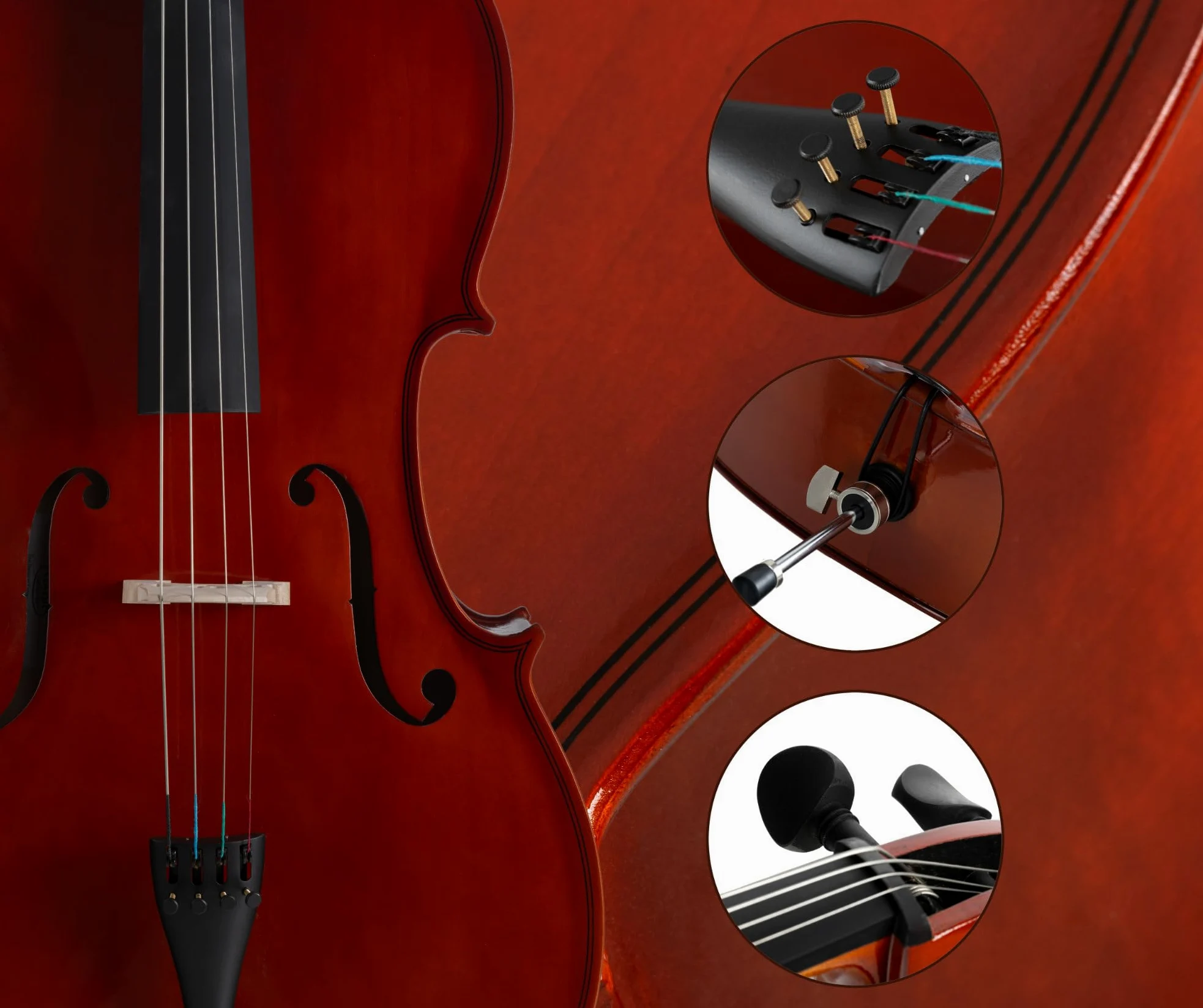 Classic Cantabile CP-100 Cello 4/4 Set (Decke: Fichte, Boden: Ahron, Wirbel: Palisander, höhenvertellbarer Stachel, hochglanz lackiert, inkl. Bogen und Tasche)