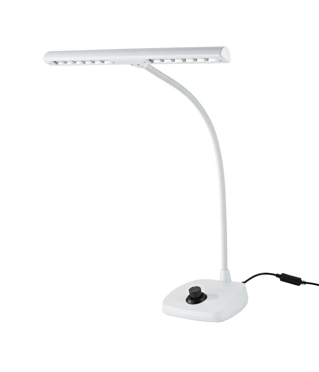 K&M 12298 LED-Pianoleuchte Weiß 30 cm Lampenschirm 12 dimmbare LEDs Schwanenhals 2500 Lux