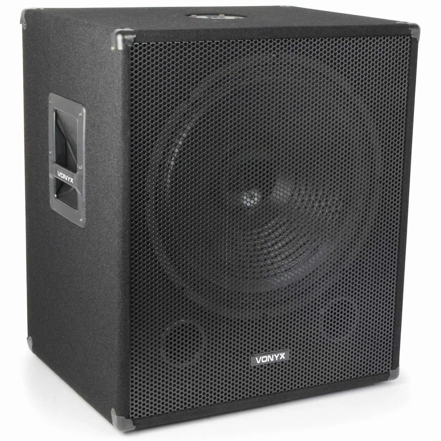 Vonyx SMWBA18 Aktiv Subwoofer, stabile Bassbox, 18 Zoll Sub 1000 Watt, Bi-AMP, integrierter Verstärker, Aktive DJ Lautsprecherbox mit Filzbeschichtung in schwarz