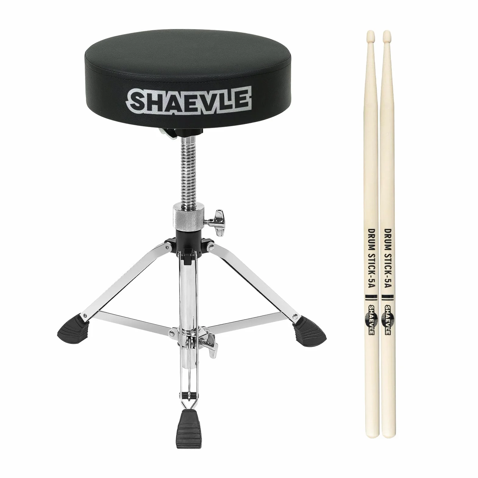 Trommelhocker Höhenverstellbar Drumhocker mit Gepolsterter Sitz, Schlagzeughocker Drehbarer Drum Stool inkl. 5A-Trommelstöcken bis zu 200kg