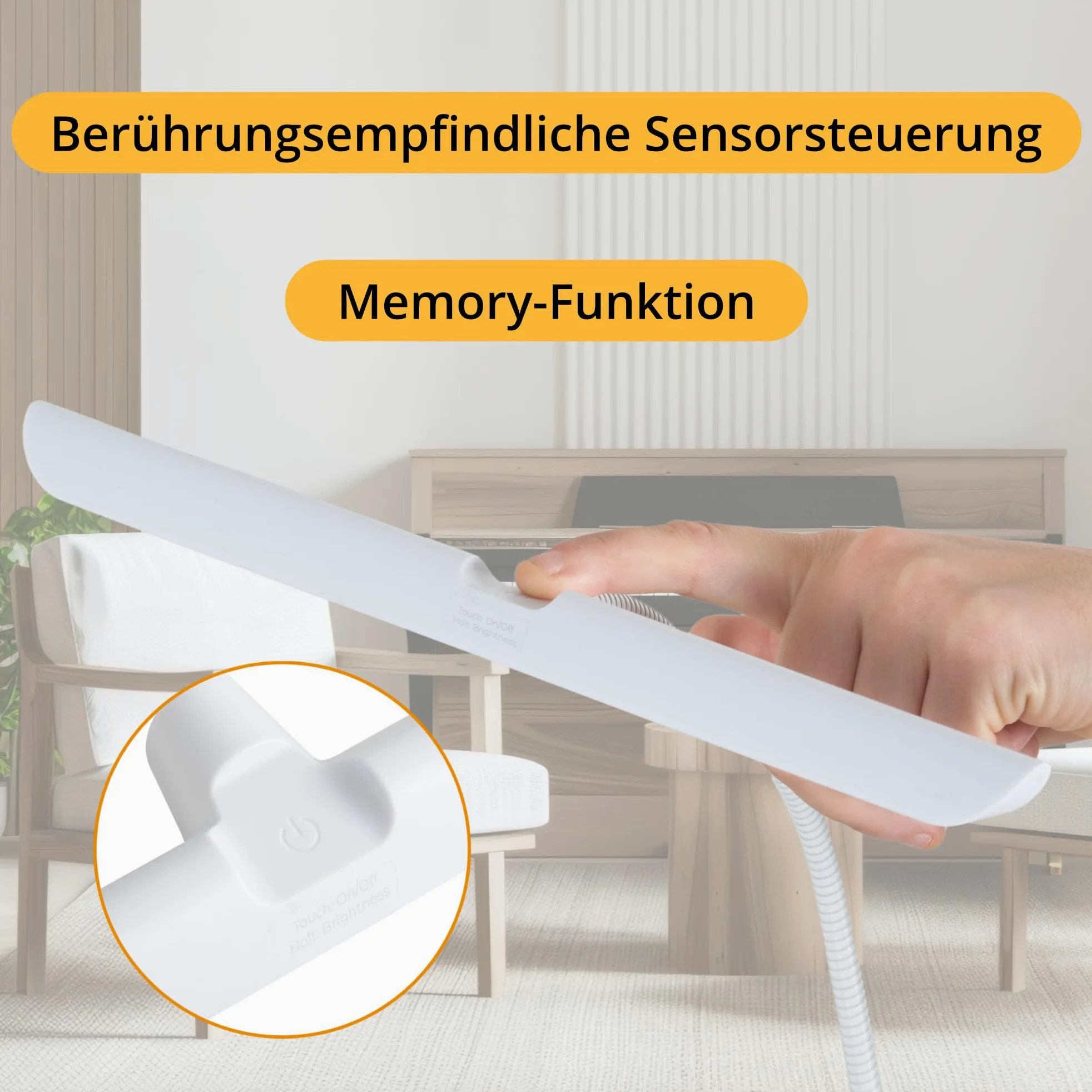 Classic Cantabile WM Pianoleuchte Easy Dimmbare Klavierlampe mit Memory-Funktion 18 LEDs Warm-weißes Licht Touch Schwanenhals Tischlampe Weiß