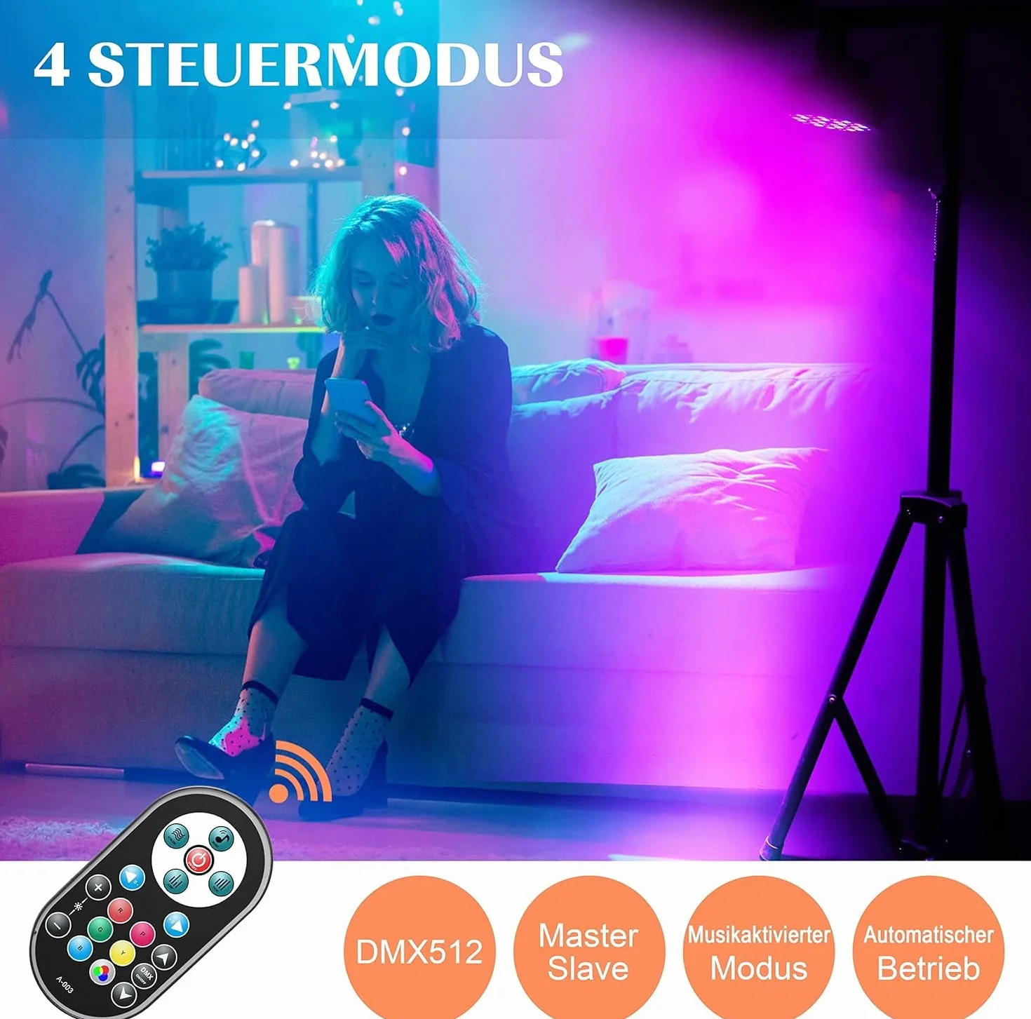 U`King 8PCS LED Par Strahler mit 2PCS Tasche und DMX Controller, RGB Bühnenlicht Partylicht mit Fernbedienung, Discolicht Effektstrahler Beleuchtung für Stage DJ Party Show Bar Halloween Weihnachten
