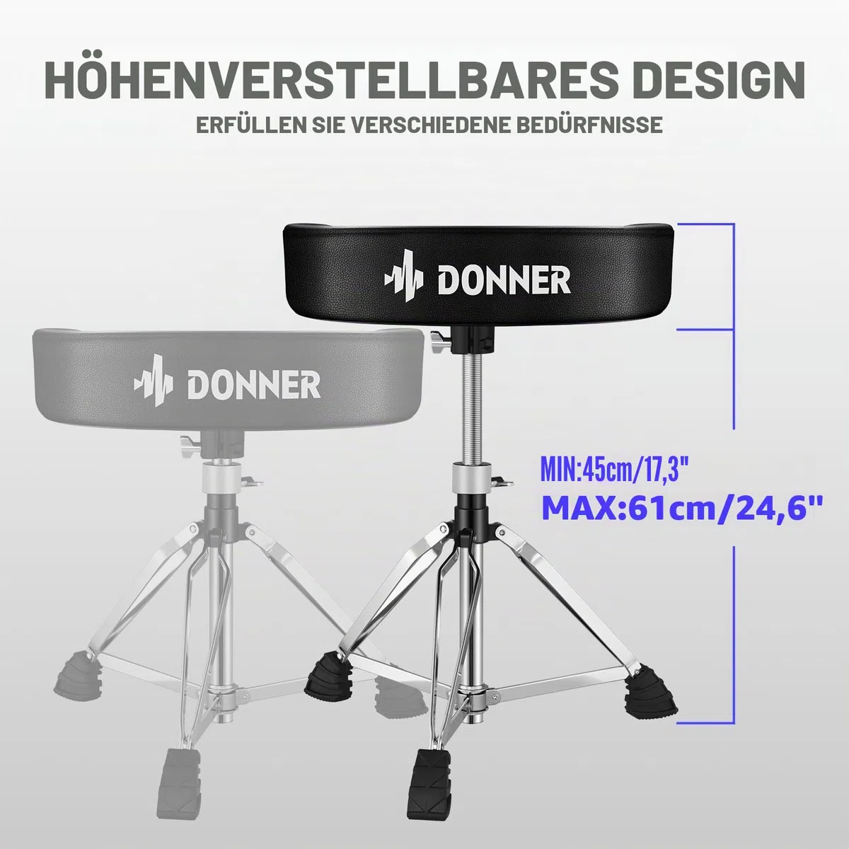 Donner Verstellbarer Schlagzeughocker gepolsterter Drummersitz Drumhocker Moto Seat