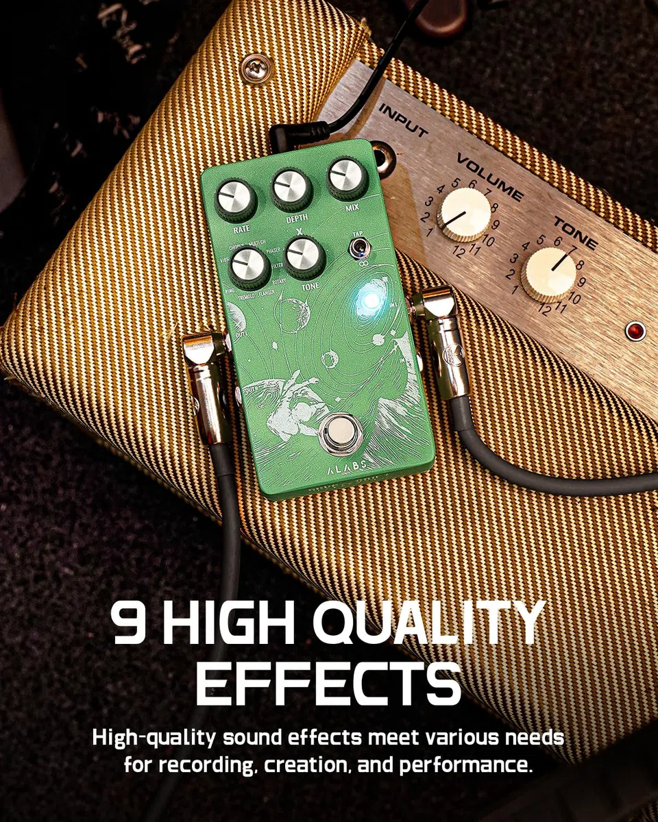 ALABS NOVADRIFT Modulation Pedals Für E Guitar, Gitarren Pedal mit 9 Stereo Mod Effects, Effektgerät - Analog Dry Through,Tap Tempo,True Bypass,Multi-Expression Control