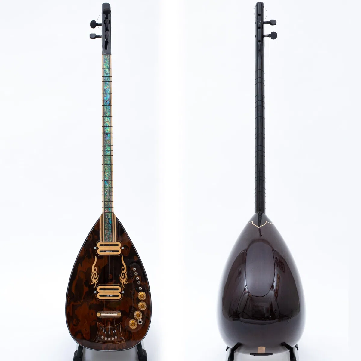 Elektrischer Saz Baglama mit M1-Tonabnehmer blaue Perle mit Ebenholz-Pegs und Lesli-Effekt türkischer Elektro-Saz mit kostenlosen Saiten Plektren und weichem Etui SAZ-AEA-LE