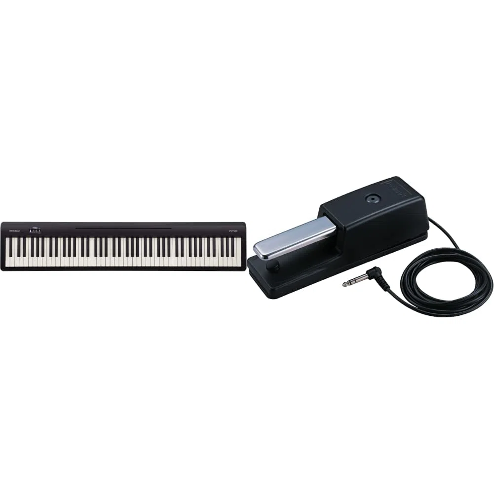 Roland FP-10 Digital Piano - Entfalte deine Kreativität mit integrierten Sounds, Übungsfunktionen und Apps, Schwarz & DP-10 Dämpfer-Pedal