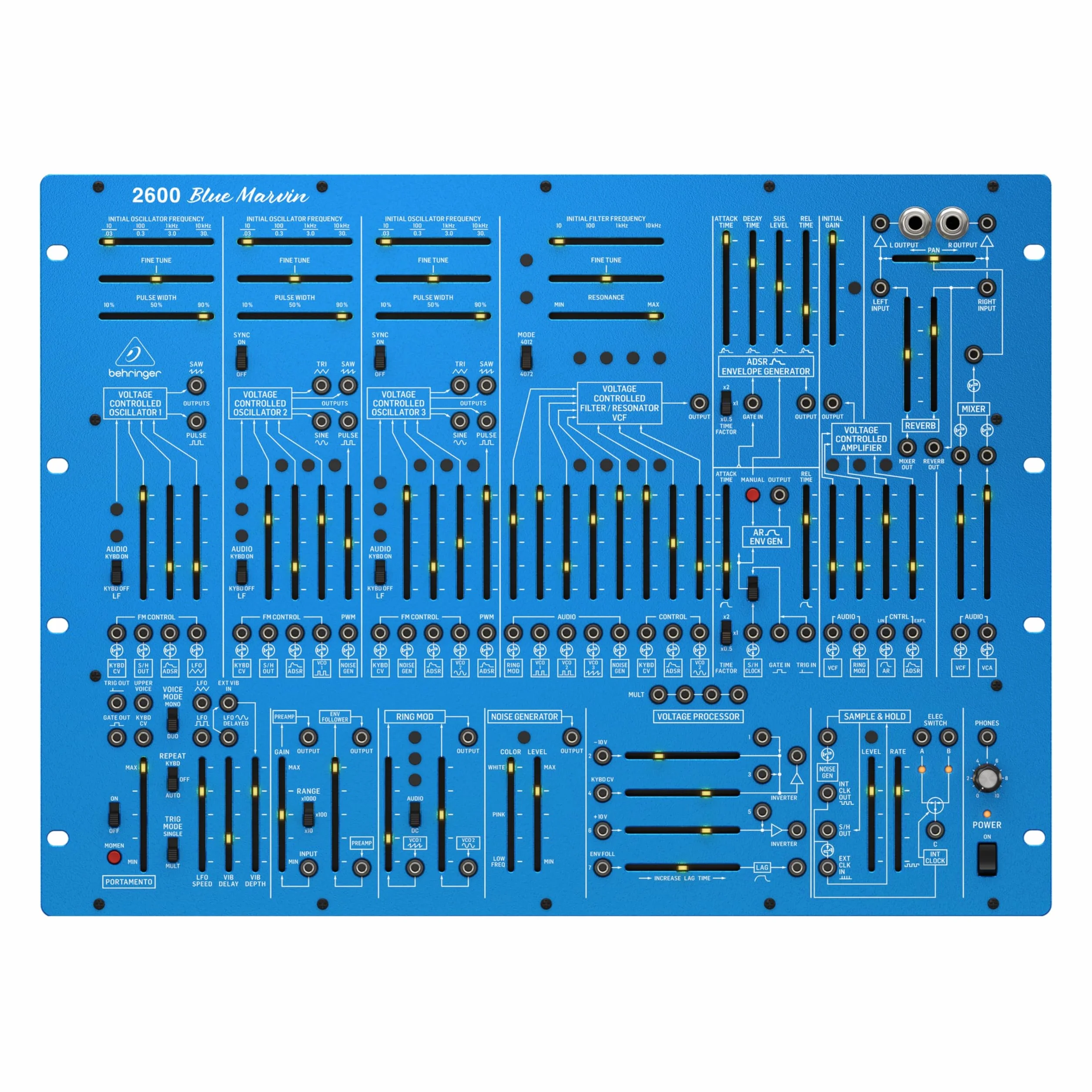 Behringer 2600 BLUE MARVIN Special Edition halbmodularer analoger Synthesizer mit 3 VCOs und Multi-Mode-VCF im 8U-Rack-Mount-Format