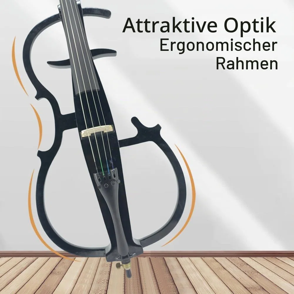 Elektrisches Cello-Set für Anfänger (inklusive leichter Cellophan-Tasche, Stereo-Kopfhörer, Premium-Cellobogen, Brücke, Kolophonium) für erwachsene Schüler (03)