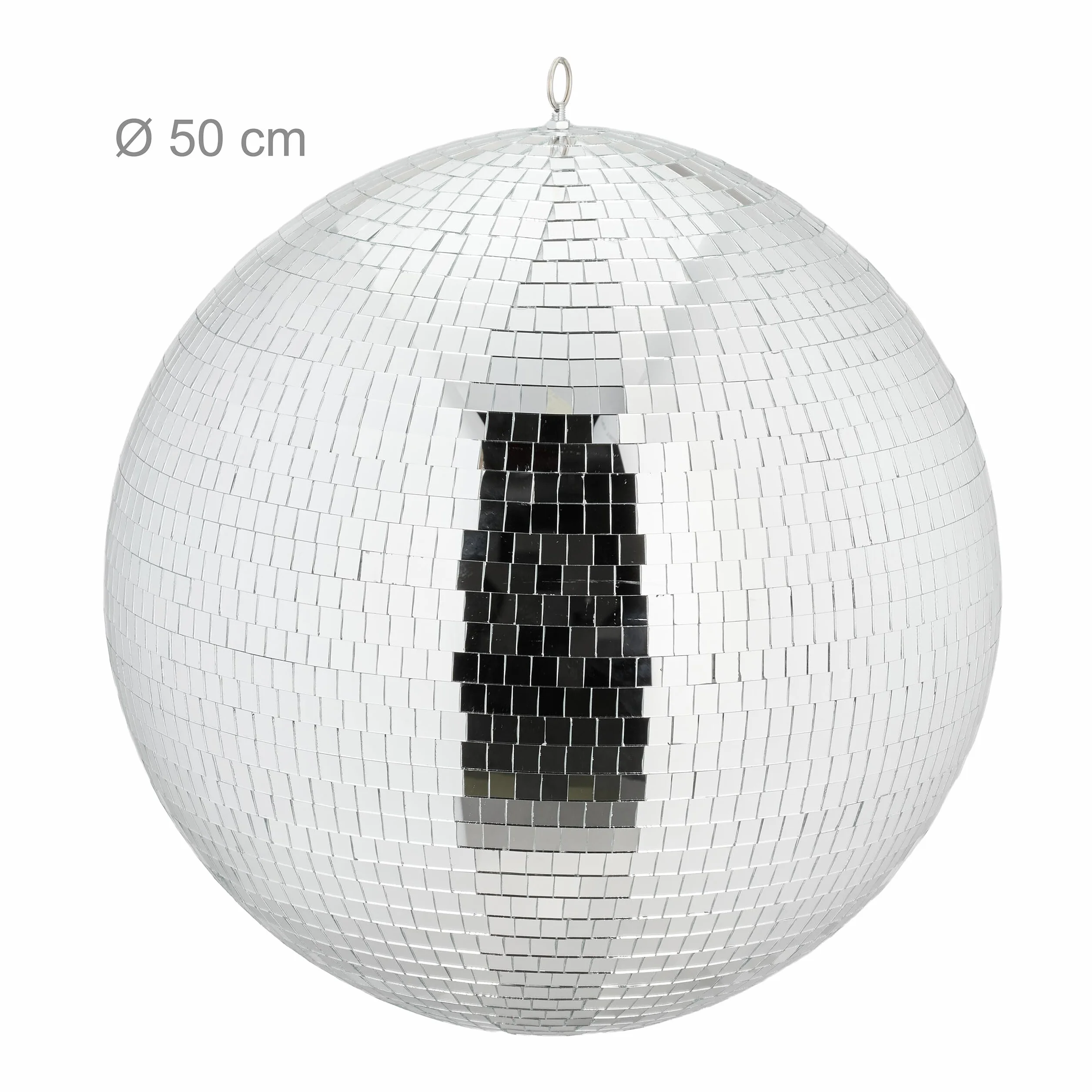 Relaxdays Discokugel, Ø 50 cm, Deko Spiegelkugel zum Aufhängen, große Partykugel mit Metallöse, Discoball Party, Silber