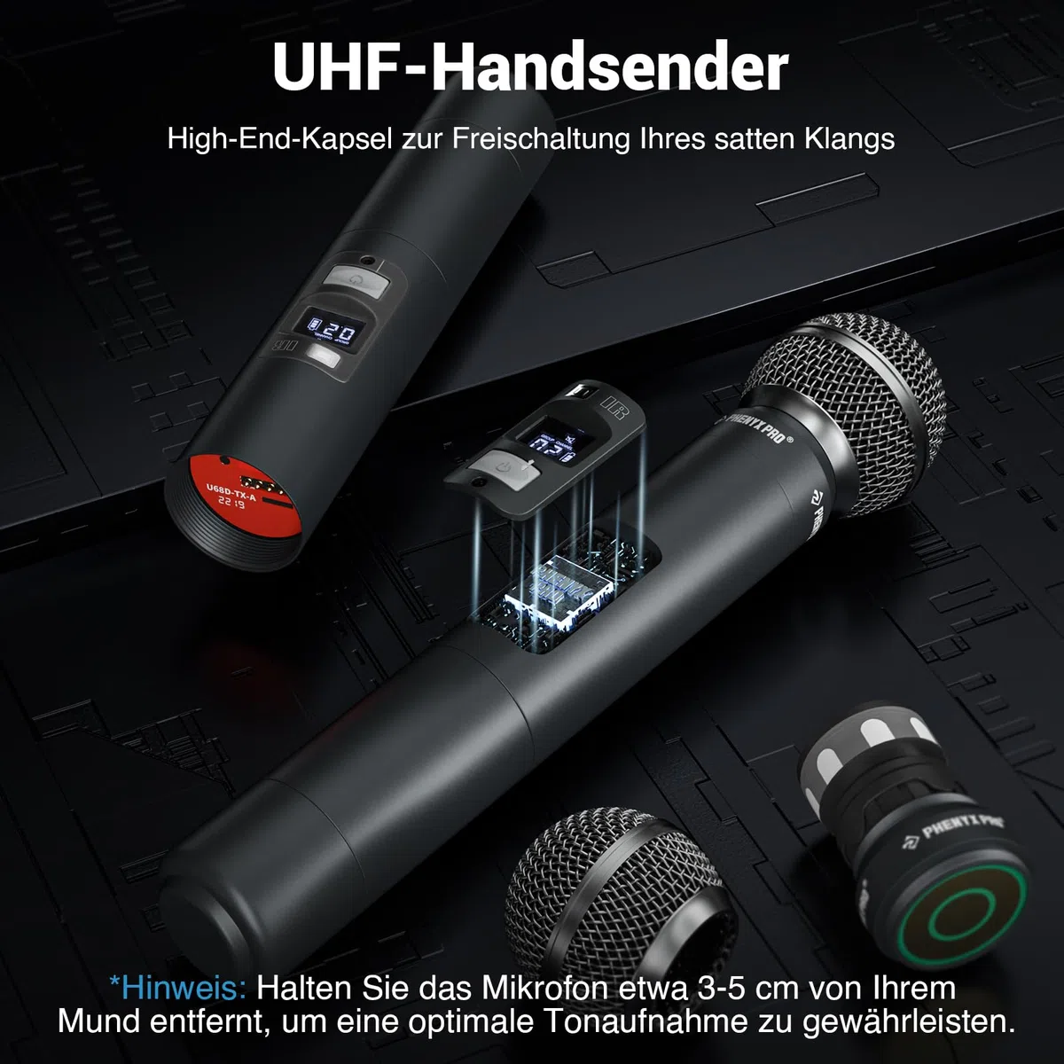 Phenyx Pro Drahtloses Mikrofonsystem, Dynamisches Funkmikrofon, 2x100 Einstellbare UHF Dual, Auto Scan, 328ft Reichweite, Für Gesang, Karaoke, Kirche (PTU-71A)