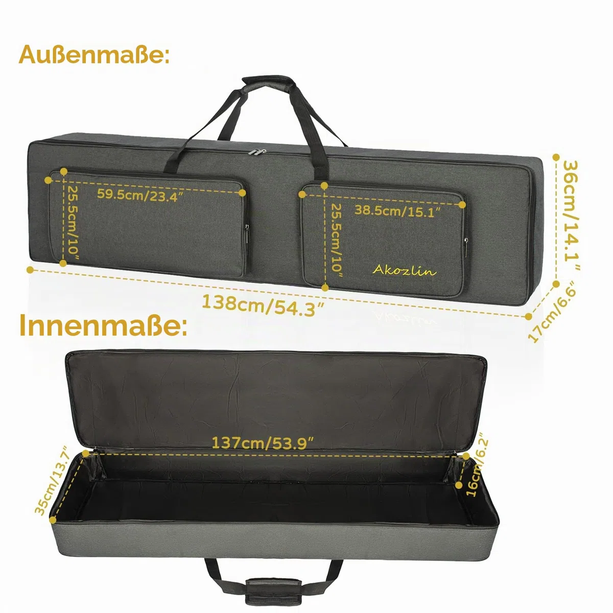 AKOZLIN Gigbag für 88 Tasten E-Piano, 137 x 36 x 16 cm | Tragbar, Gepolstert 10 mm, Wasserdicht, Oxford-Stoff, Universal