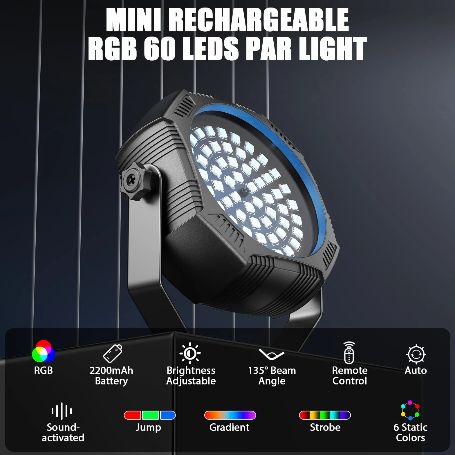 4PCS Mini RGB LED Par Akku, 60 x 0.5W LED 2200mAh Wiederaufladbares Stroboskop Bühnenlicht mit Fernbedienung, Partylicht für DJ Disco Party Bar Live-Raum Hochzeit Halloween Weihnachten