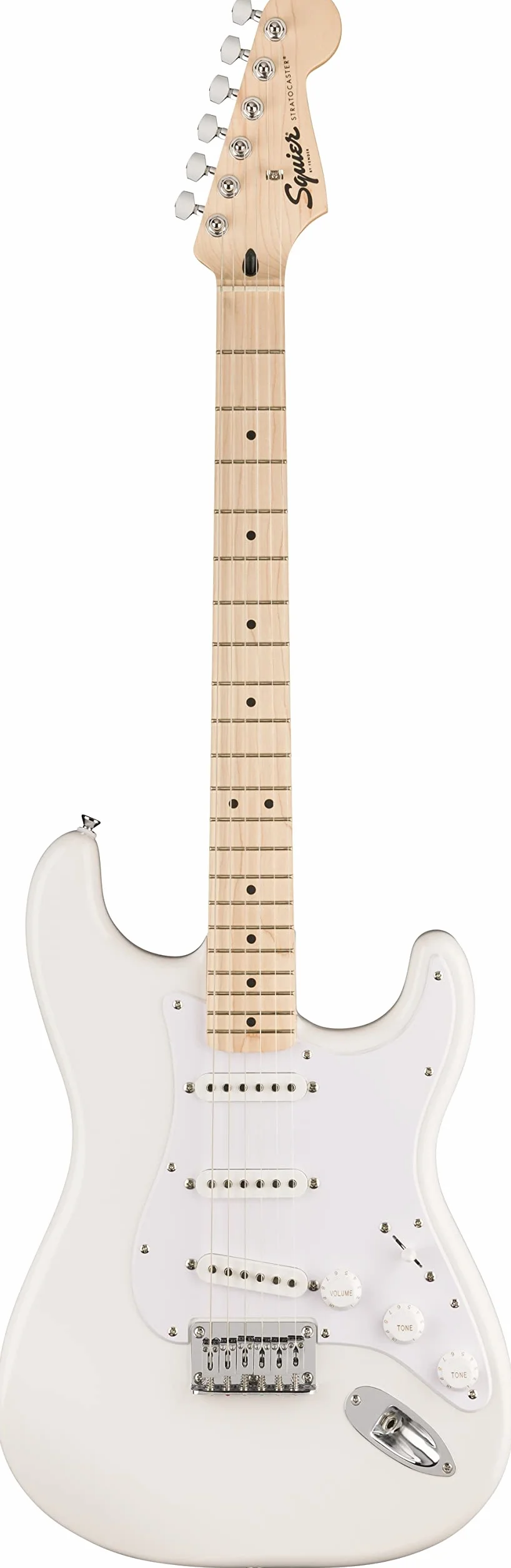 Squier by Fender Sonic Stratocaster HT, E-Gitarre, Ahorngriffbrett, Weiße Schlagplatte, Arctic Weiß, Inklusive kostenloser virtueller Kurse auf Fender Play