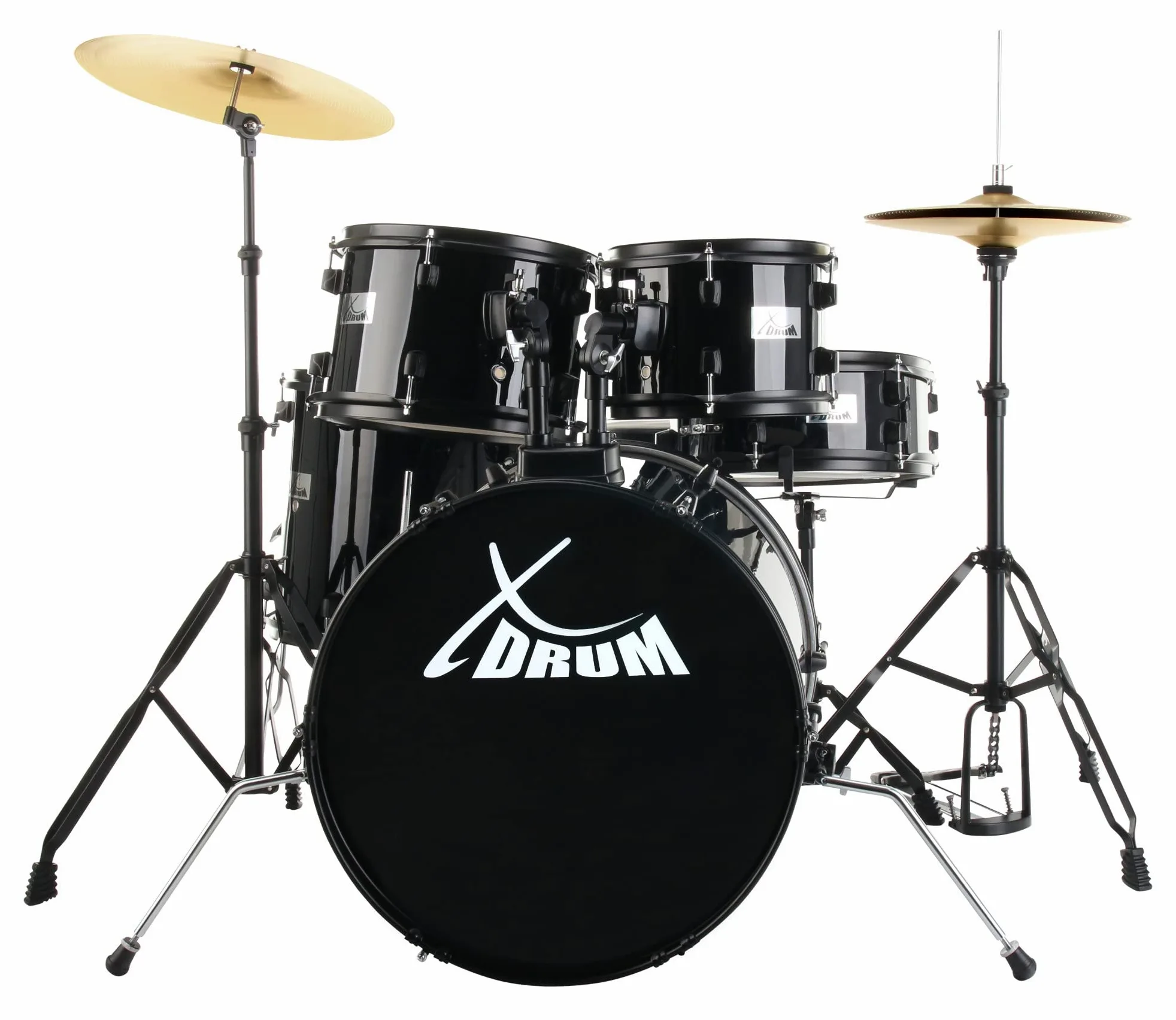 XDrum Rookie 20" Studio Schlagzeug Komplettset Black - Ideal für Einsteiger - Stylische Hardware in schwarz - Inkl. Drumsticks, Aufbauanleitung und Schlagzeugschule - Schwarz