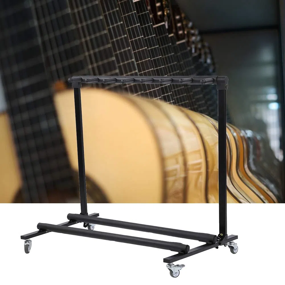 Asixxsix Mehrere Gitarrenständer, Tragbarer Instrumentenständer mit Drehbaren Rädern und Rutschfester Basis für Akustikgitarren, E-Gitarren und Bässe (FL-17L 7 Köpfe)