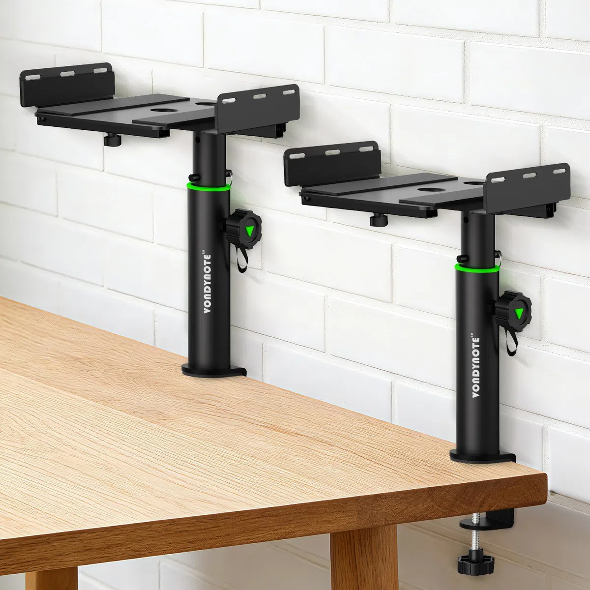 Vondynote 2 Stück Dual Side Klemm-Studio Monitor Ständer Desktop Klemme Lautsprecher Ständer Höhenverstellbar gegen die Wand Ausziehbare obere Platte Montage durch Schrauben