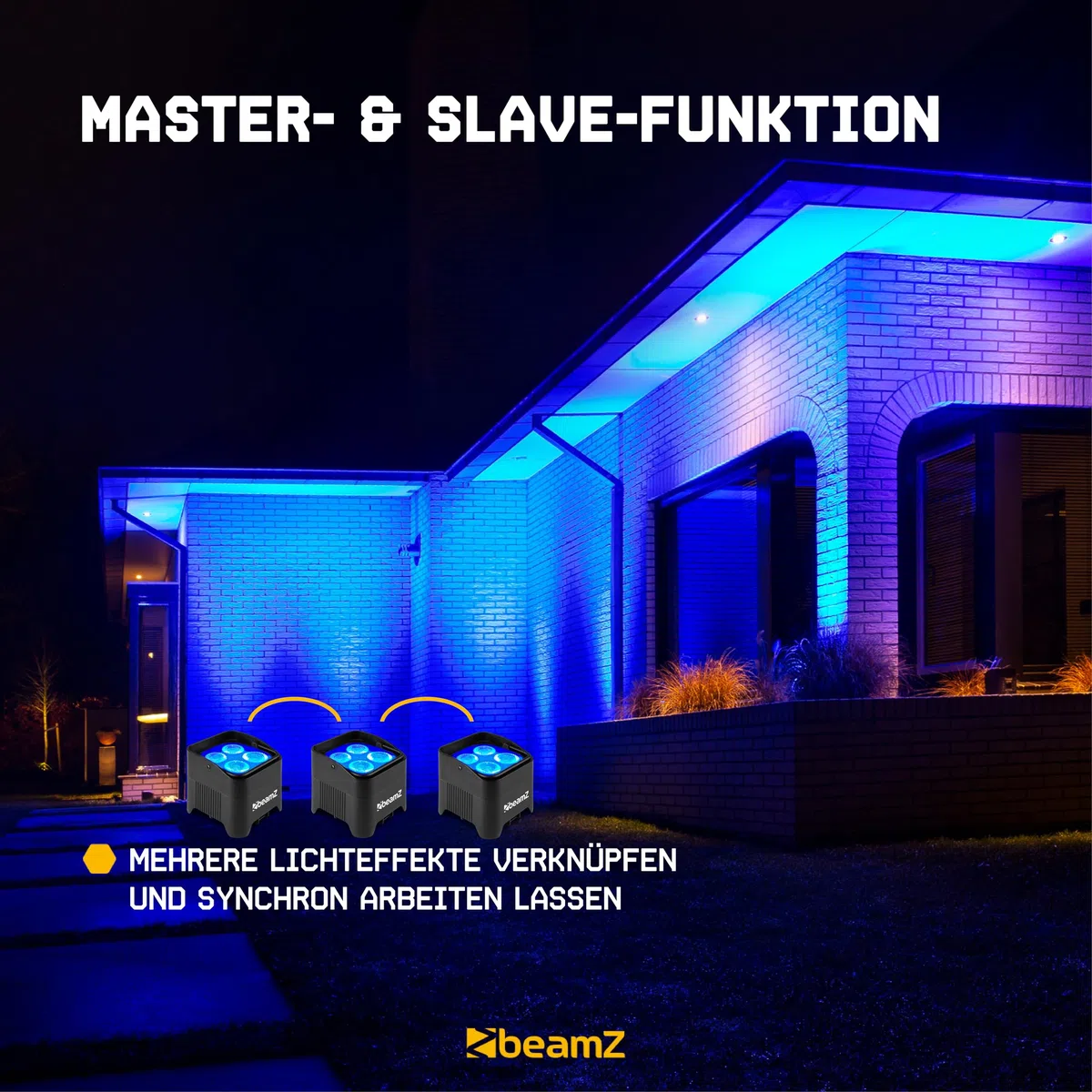 BeamZ BBP94 Uplight LED Par Strahler, 4er Set, 4 x 10 Watt, Akku Bühnenbeleuchtung 4er Set für DJ Pult, Bühnenlicht, DMX-LAN, Partylicht Musikgesteuert, Bühnenequipment, Fernbedienung