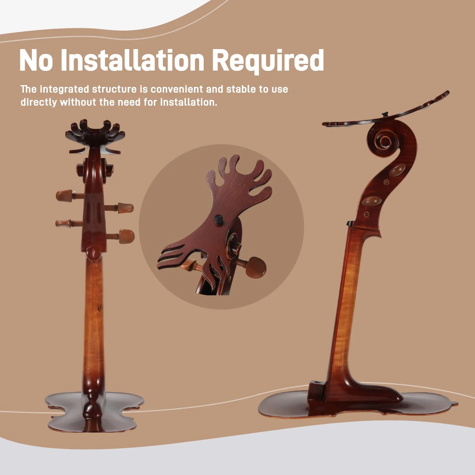 Violinenständer aus Massivholz mit Bogenhalter – keine Montage erforderlich, robustes Display in 4/4-Größe, handgefertigtes Design für Zuhause/Studio/Bühne