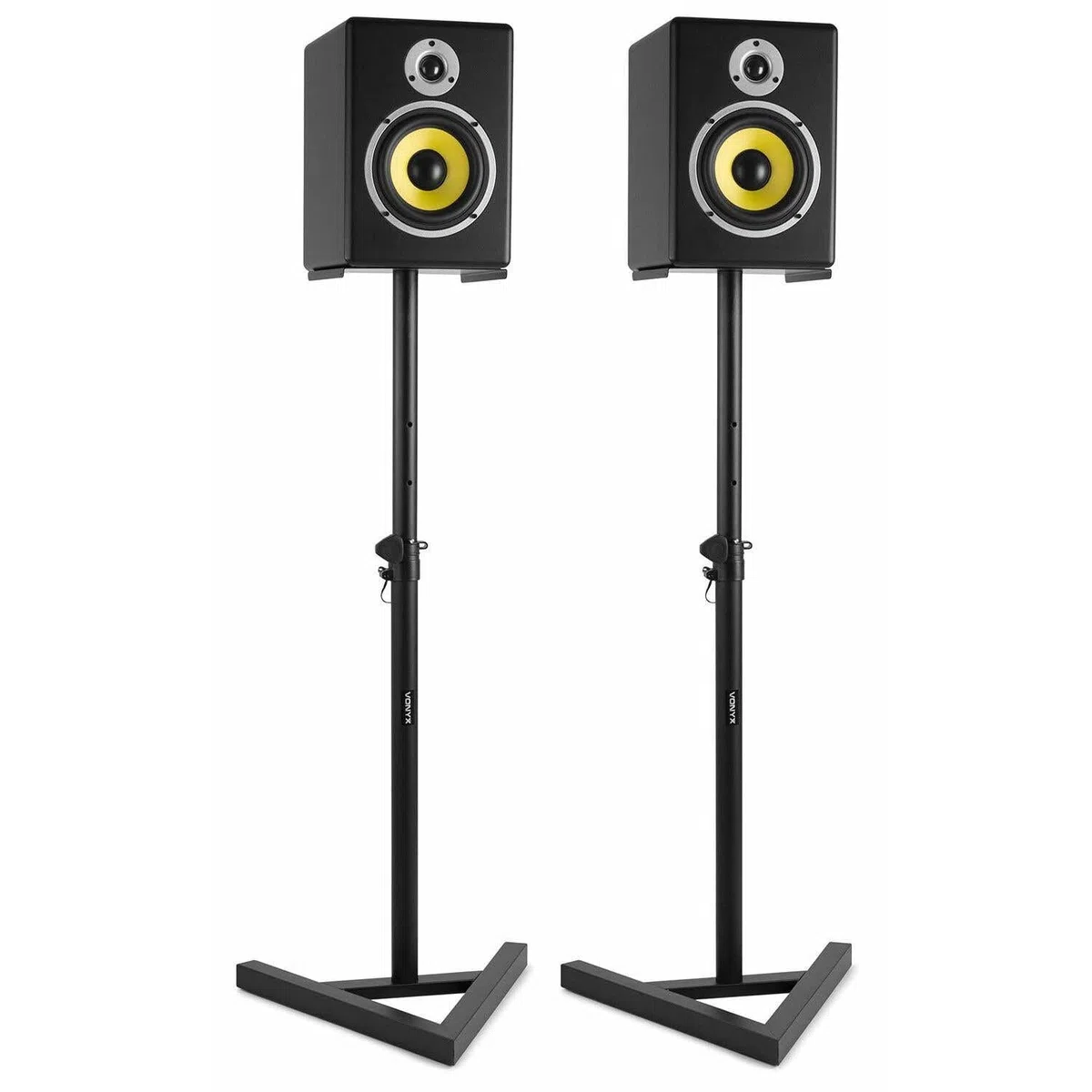 Vonyx SMS20 Studio Monitor Ständer, Stativ Set mit 2 höhenverstellbare Lautsprecher Ständer 65 bis 115cm, stabile Studio Boxen Ständer, Dreieck Standfuß, Schwarz