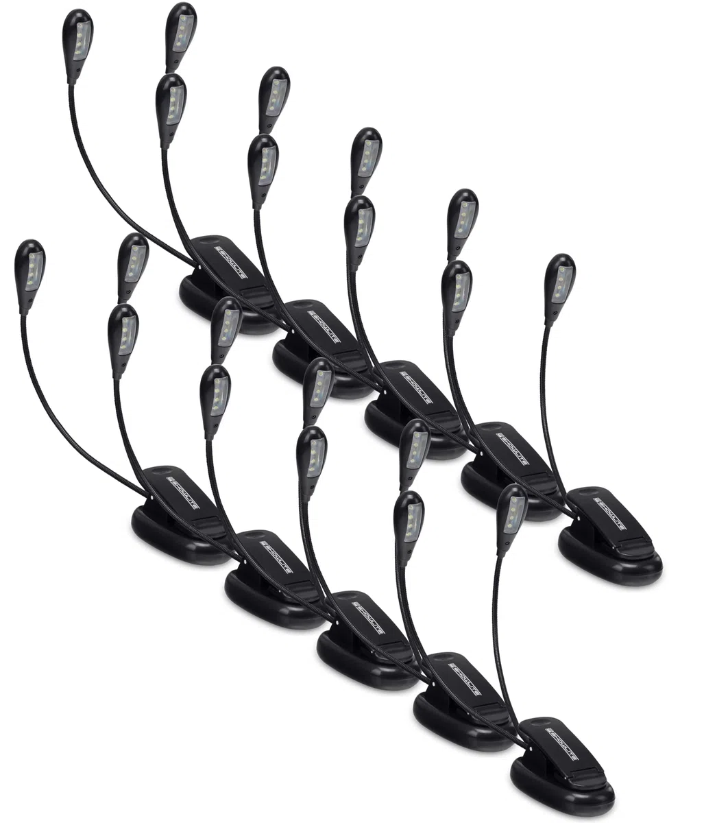 Showlite 10er Set Bright Light 8 LED Notenpultleuchte (8 lichtstarke LEDs, 2 Helligkeitsstufen, universell einsetzbar, lange Lebensdauer, inkl. Batterien) Schwarz