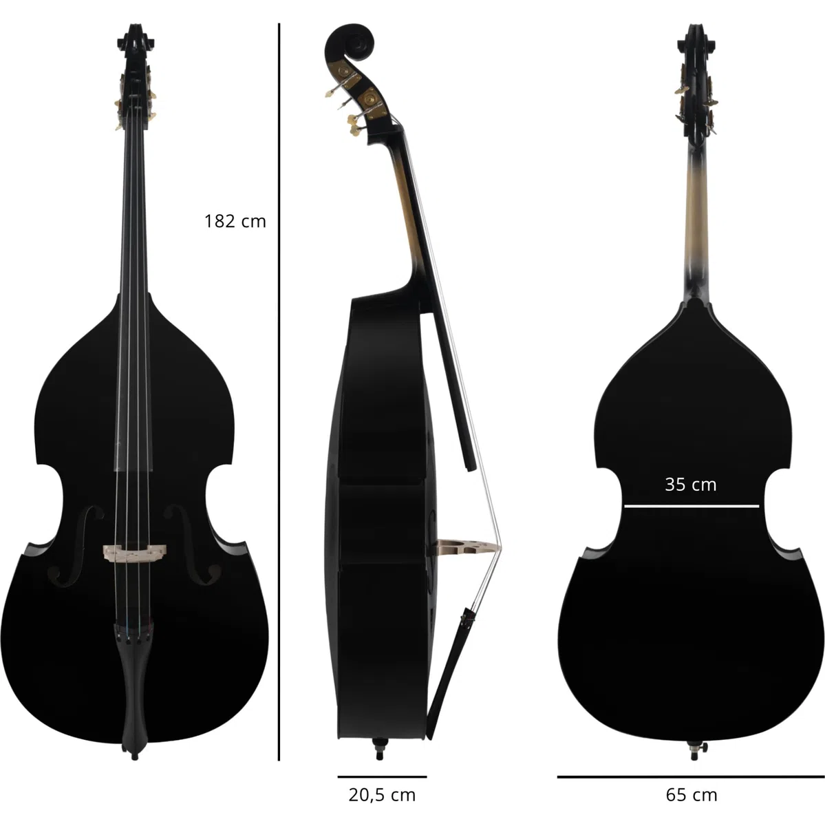 Classic Cantabile DBP-120BK 3/4 Kontrabass Set – Gesperrte Fichtendecke, Boden & Zargen aus gesperrtem Ahorn, Palisanderbogen & Griffbrett - höhenverstellbarer Stachel - Inkl. Tasche & Kolofonium