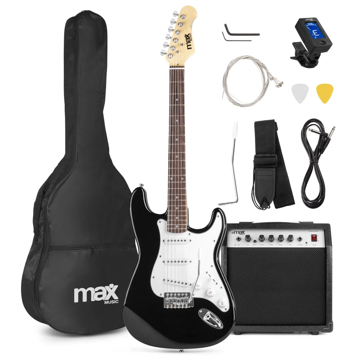 Max GigKit E Gitarre Set 4/4 mit Verstärker 40 Watt, Schwarz