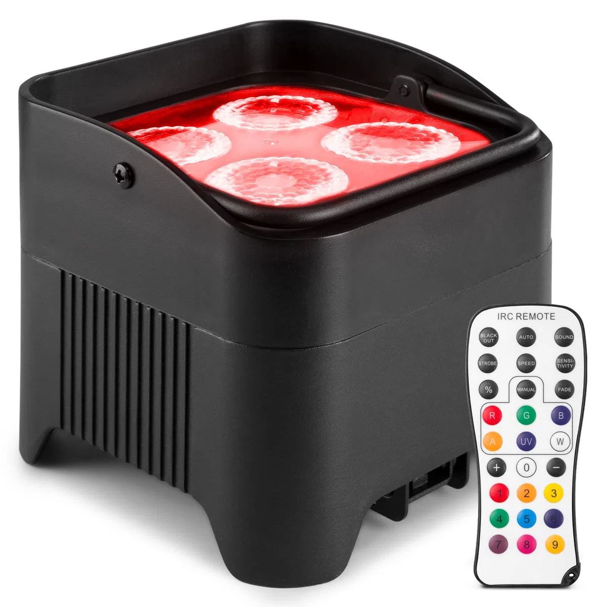 BeamZ BBP94 Uplight LED Par Strahler, 4 x 10 Watt, Akku Bühnenbeleuchtung für DJ Pult, RGB-WA UV, Bühnenlicht, DMX-WLAN, Partylicht Musikgesteuert, Bühnenequipment, Fernbedienung