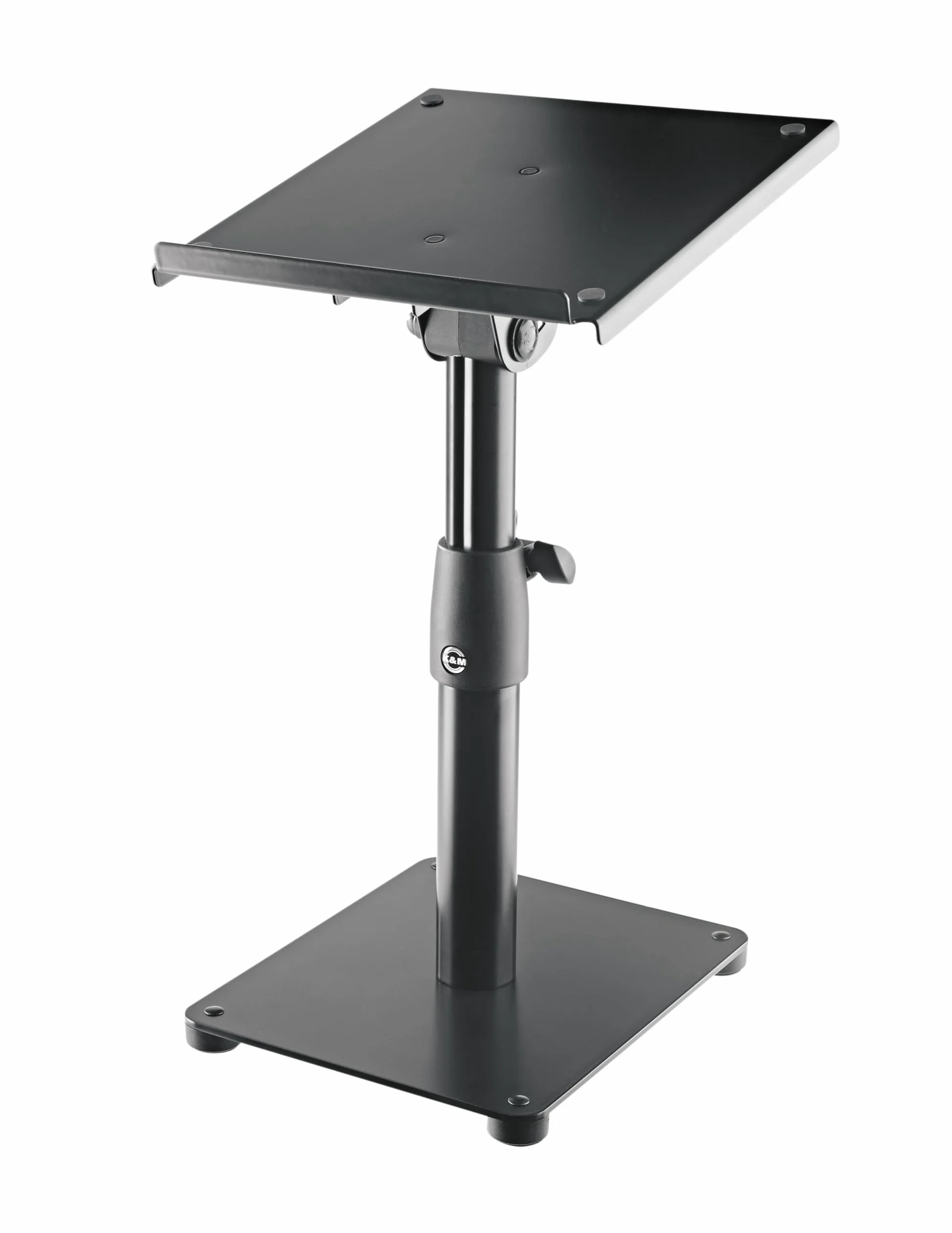 K&M 26776 Neigbares Monitor Tischstativ Schwarz, Stahl - höhenverstellbare Ablage für Nahfeldmonitore - neigbare Platte