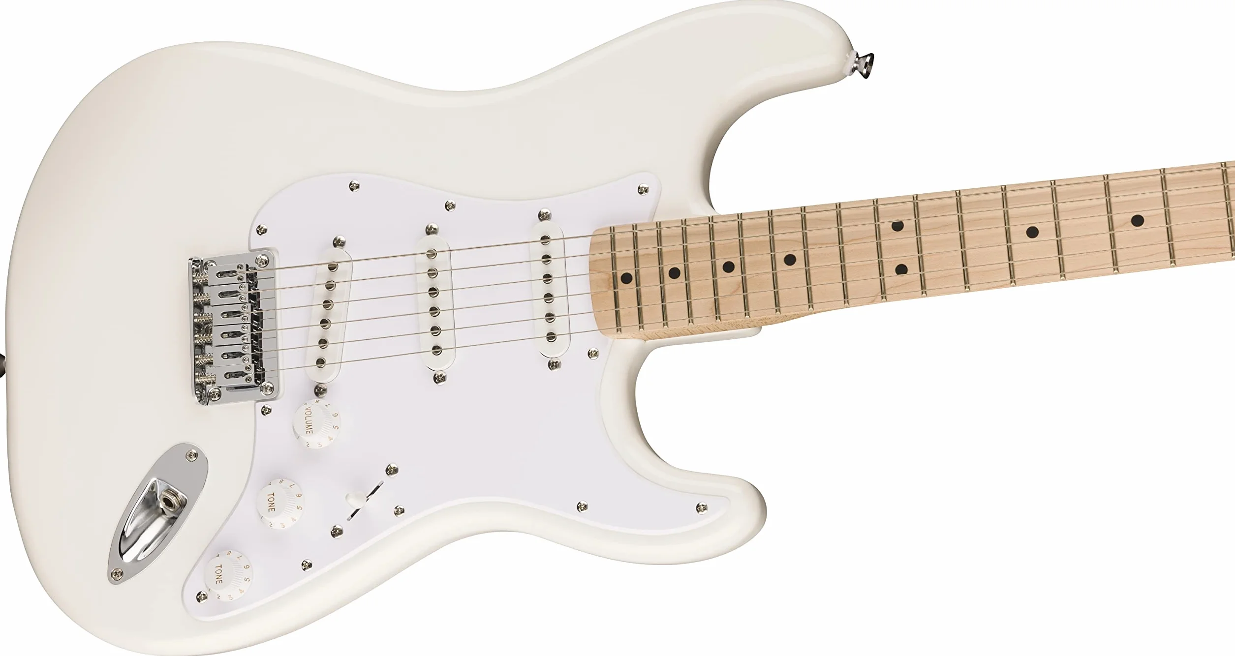 Squier by Fender Sonic Stratocaster HT, E-Gitarre, Ahorngriffbrett, Weiße Schlagplatte, Arctic Weiß, Inklusive kostenloser virtueller Kurse auf Fender Play