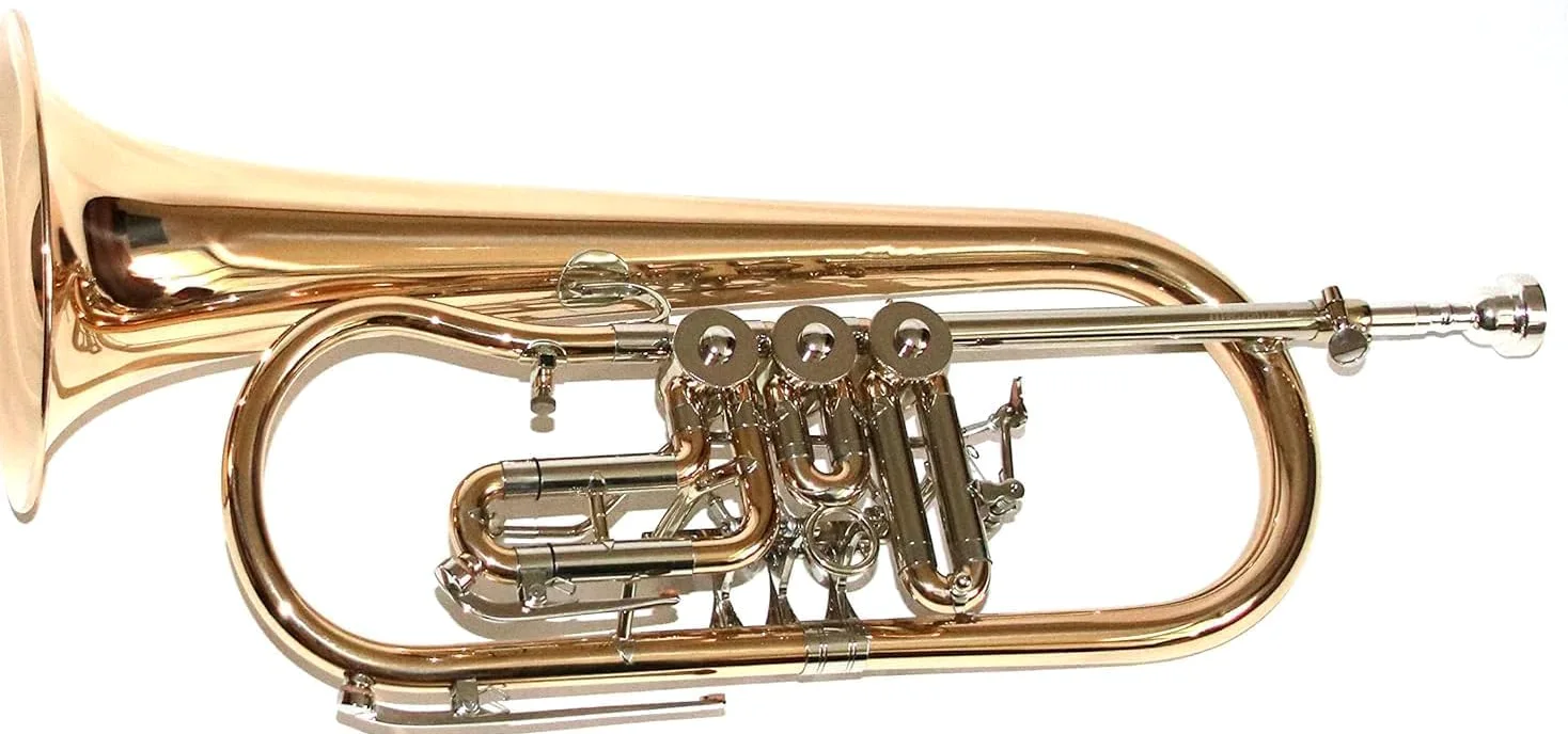 TFH-580G Flügelhorn in B in Goldmessing - 3 Drehventile mit Trigger - komplett mit Koffer, Mundstück & Zubehör