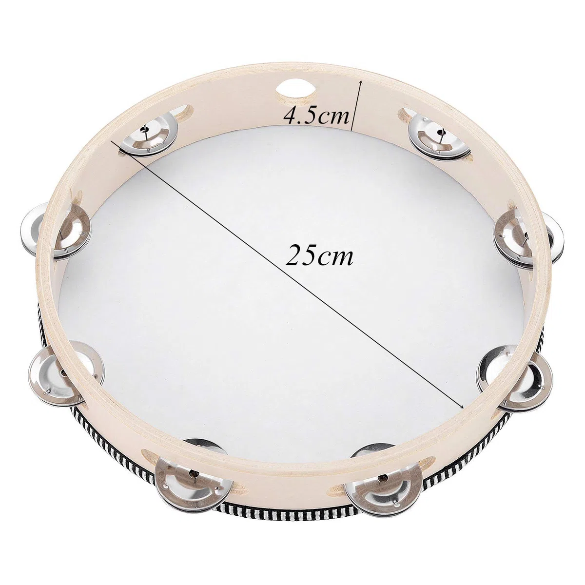 Musfunny Tamburin für Erwachsene 25 cm Tambourine Hand Trommel Glocke Birke Metall Jingles Percussion Geschenk Musikpädagogisches Instrument für Kirche KTV Party (25 cm, 10 Zoll)