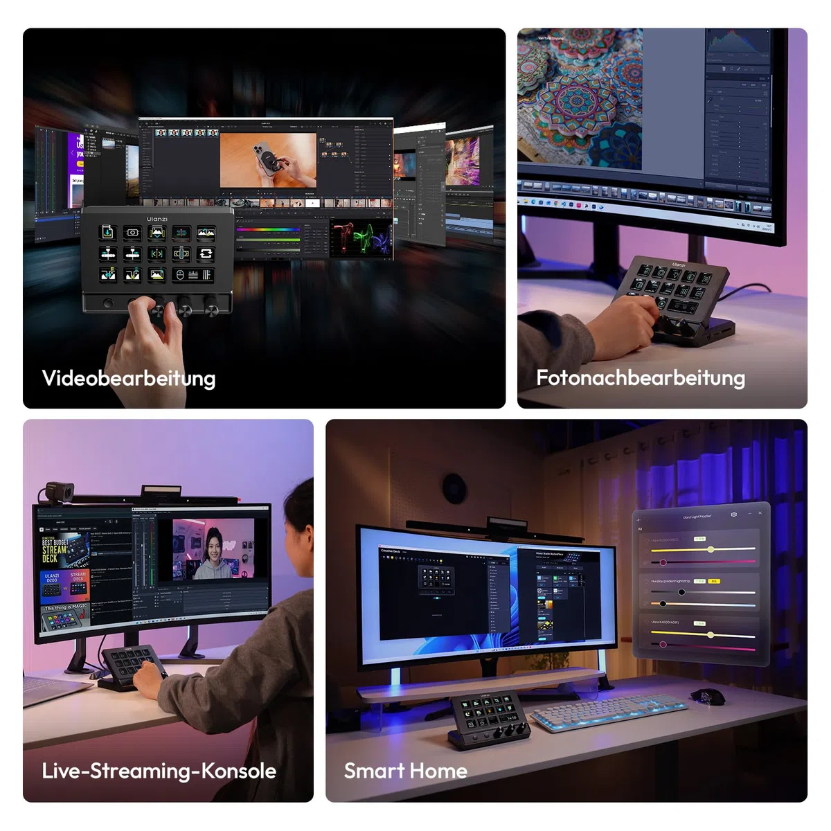 ULANZI D200X 8-in-1 Stream Controller mit 3 Drehknopf 14 LCD-Makrotasten, Streamdeck mit USB-C Dockingstation, 4K HDMI, Audioanschluss, kompatibel mit Mac/Windows, für OBS/Streaming/Editing/Fotografie