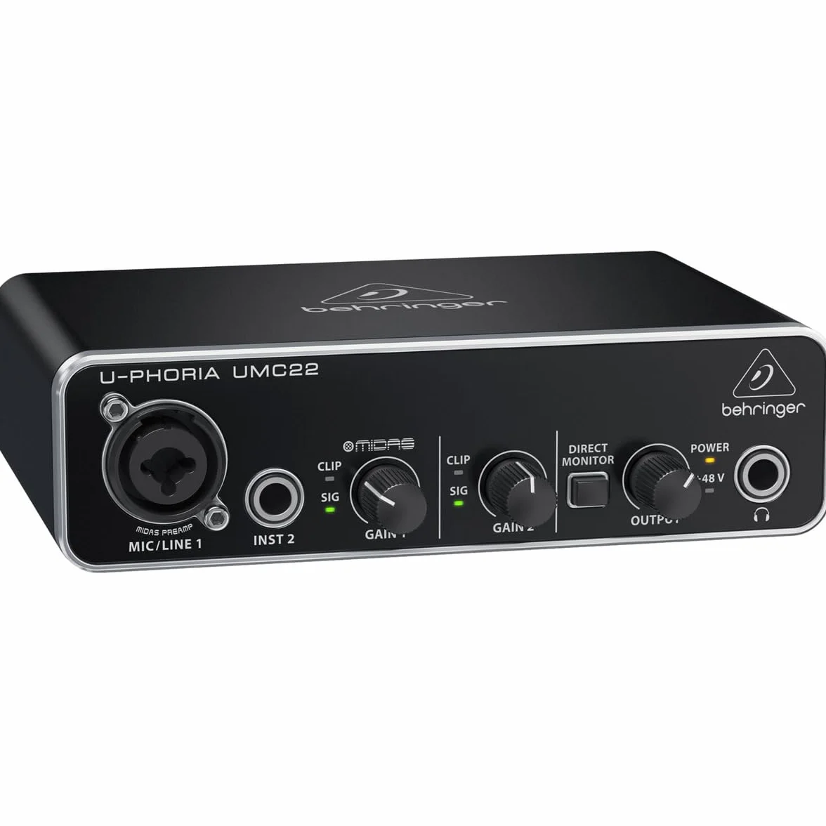 Behringer UMC22 2x2 USB Audio Interface mit Midas Mic Vorverstärker