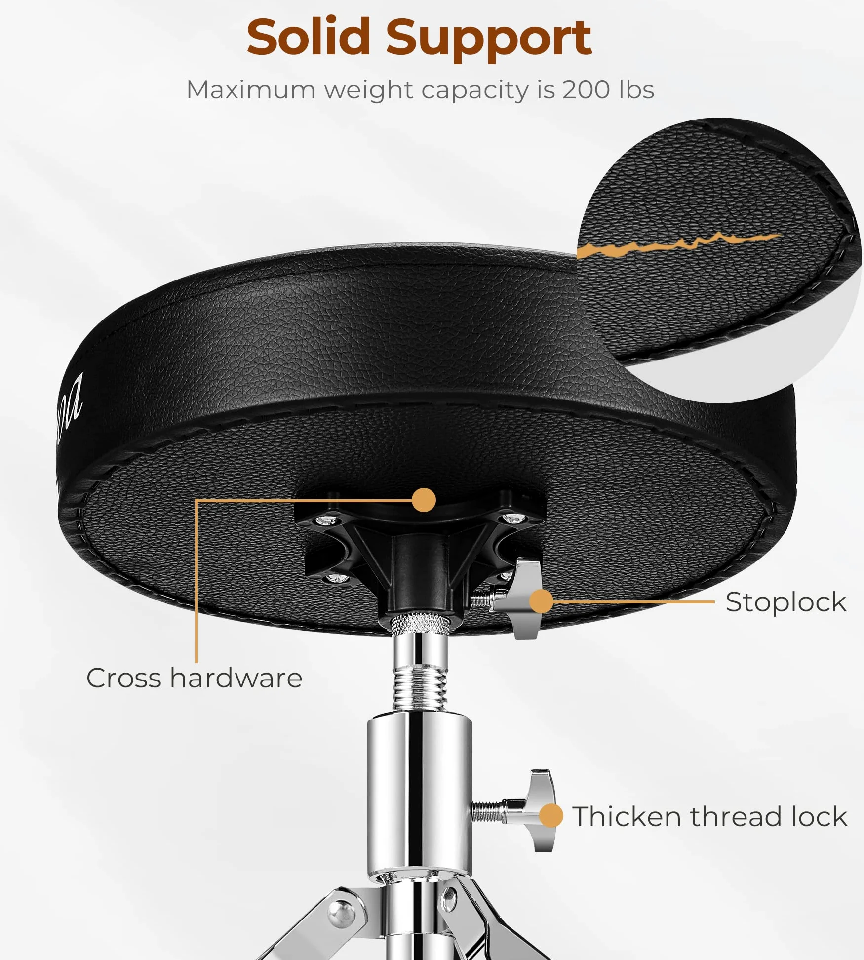 vangoa Drums Hocker mit Trommelstöcken,Schlagzeughocker Klappbarer,Leichter,Höhenverstellbarer,45-60cm,Runde Dick Gepolstert Gummifüßen Schlagzeug Kinder Erwachsener