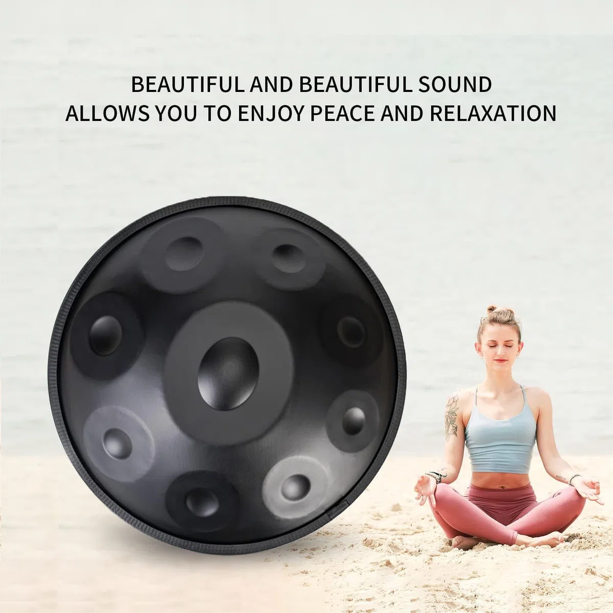 Steel Handpan Drum 22 Zoll 9/10/12 Noten D Moll Zungentrommel Instrument für Erwachsene und Kinder, 440Hz Percussion Instrument Schwarz 9 Noten
