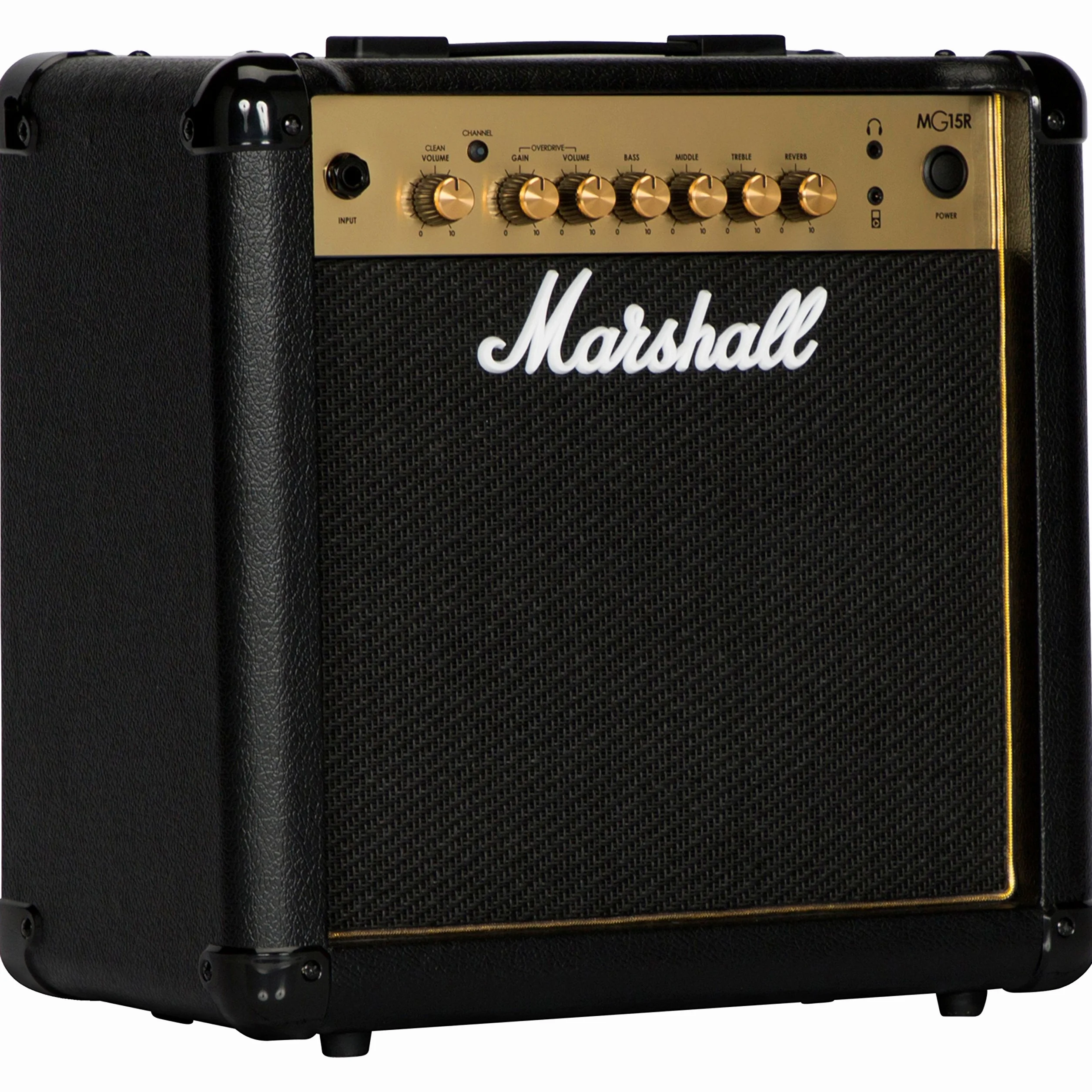 Marshall MG15GR Gitarren-Combo-Verstärker mit Reverb, Übungsverstärker geeignet für E-Gitarre – Schwarz und Gold