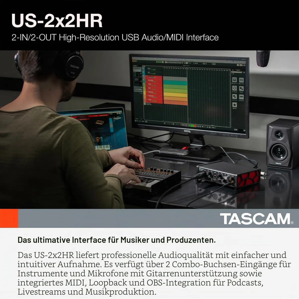 Tascam US-2X2HR USB-Audio-/MIDI-Interface (2 Eingänge, 2 Ausgänge)