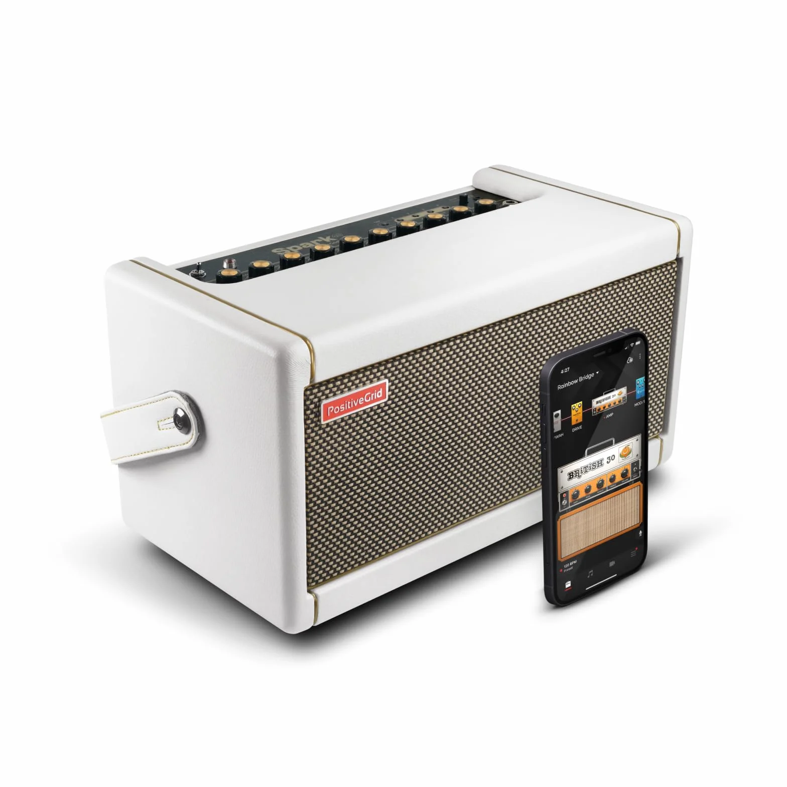 Positive Grid Spark 40-Watt Combo Übungsgitarrenverstärker für E-Bass und Akustikgitarre mit Spark Mobile App (Perlweiß)