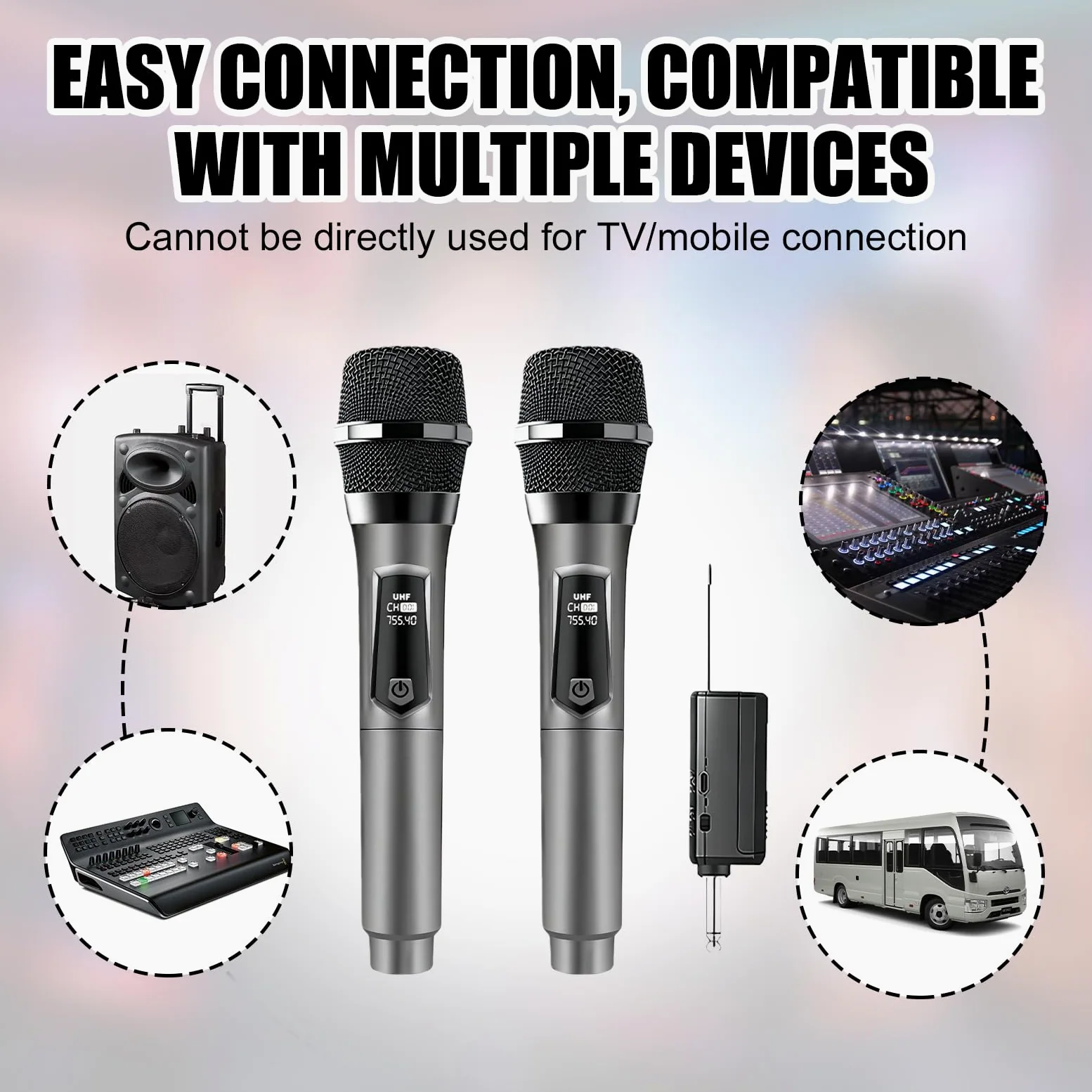 Kabelloses Mikrofon, Wiederaufladbares Funkmikrofon, Dual-Handmikrofon mit USB-C, Mikrofon Kabellos, UHF Kabelloses Mikrofonsystem Plug-and-Play für Karaoke DJ Reden Partys Bühne Hochzeiten(Grau)