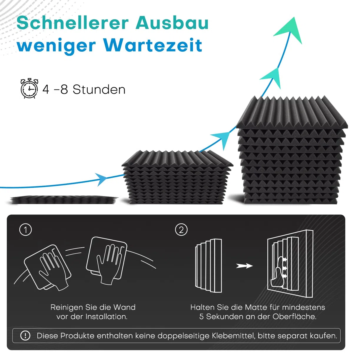 Knightsacoustic 52 stück Akustikschaumstoff Akustikschaumplatten, 2.5 x 30 x 30 cm Schallabsorber Akkustikschaumstoff Schallschutz für Tonstudio, Schwarz