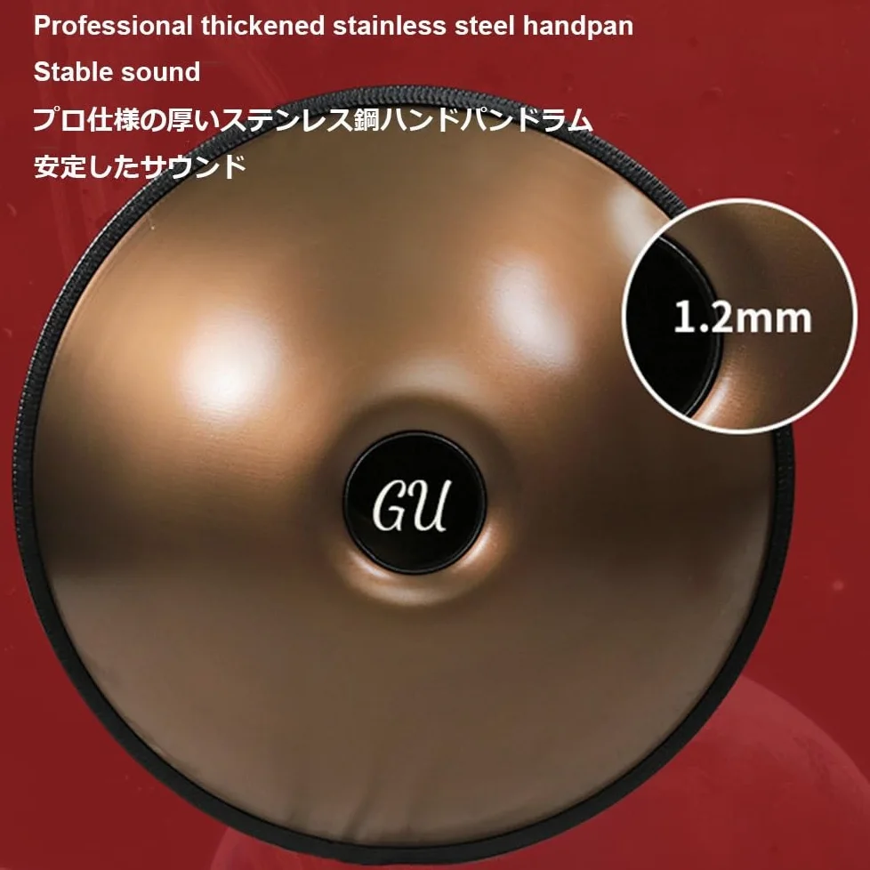 Handtrommel, Handpan-Drum-Instrument In D-Moll 9/10/12 Noten 56cm Stahl-Handpan-Trommel Mit Handpan Tasche, 2 Schlägeln Und Handtrommelständer (Color : Gold - 9 Notes, Size : 440hz)