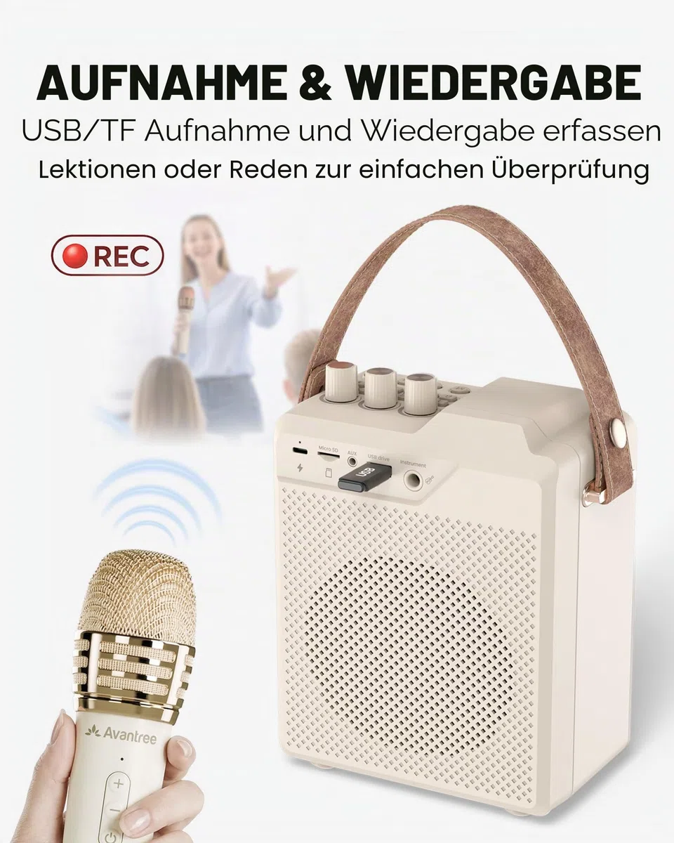 Avantree VoxAmp Duo - Tragbarer Kabellose Sprachverstärker, Doppeltes Mikrofon Und Lautsprecher Set Für Unterricht, Kleine Veranstaltungen & Partys, 30W Klare Stimme & Reicher Klang, 14H Akku