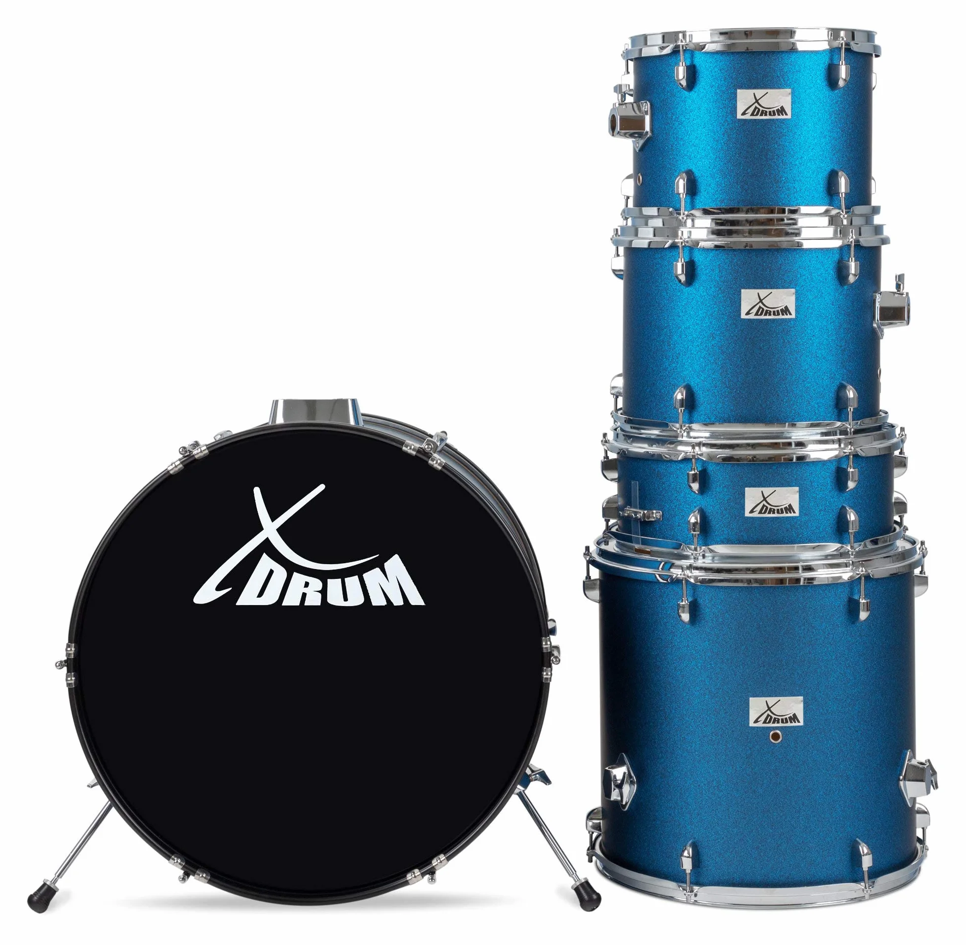 XDrum Semi 22" Standard Schlagzeug Satin Blue Sparkle - 22" BD, 12" TT, 13" TT, 16" FT, 14" SD - inkl. Schule - Blau