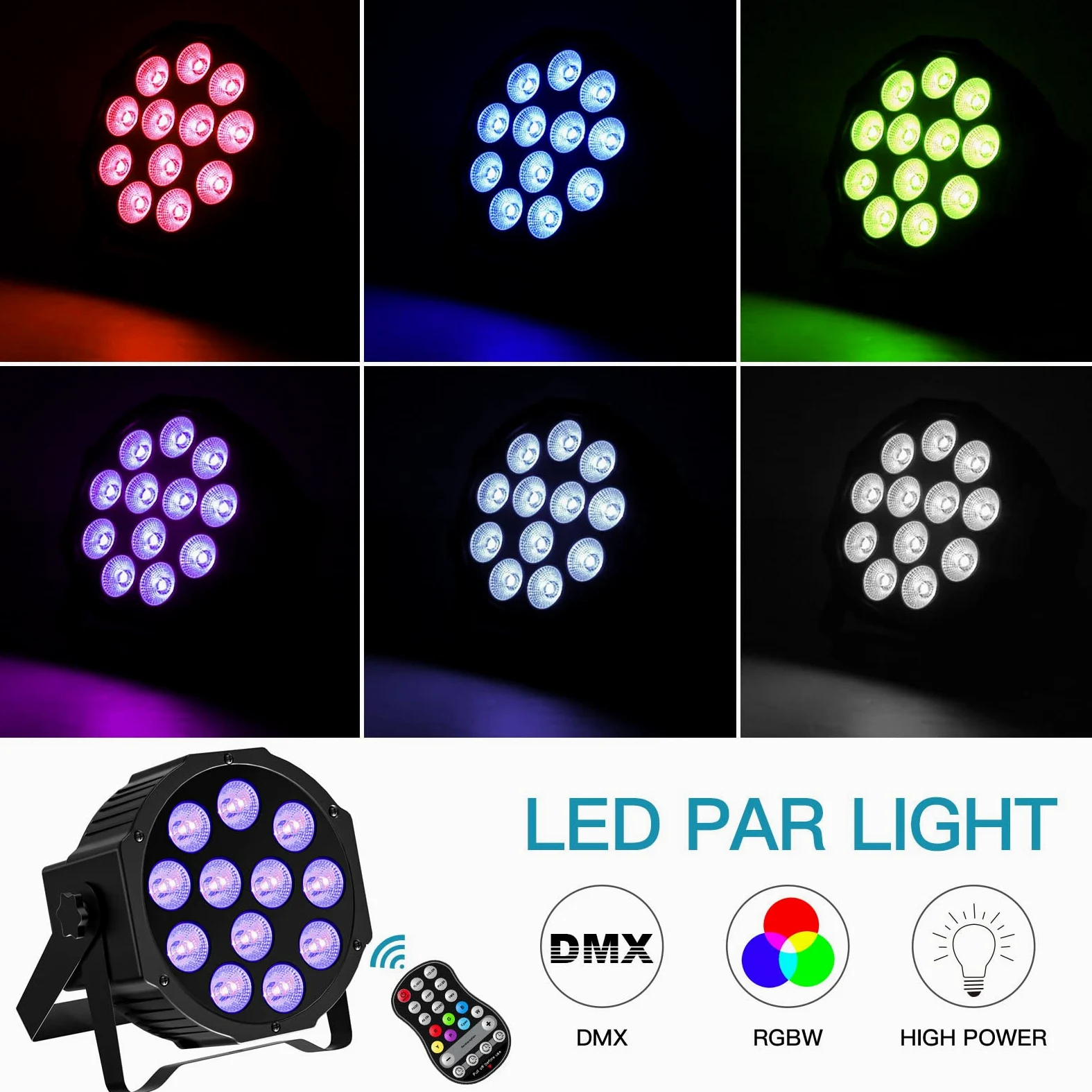 2 PCS RGBW Akku Bühnenlicht, 24W Wiederaufladbare Par Licht mit Funktion Timer und 7 Beleuchtung Modi, 8CH Akku Strahler Outdoor für Hochzeit Bar DJ Show Disco