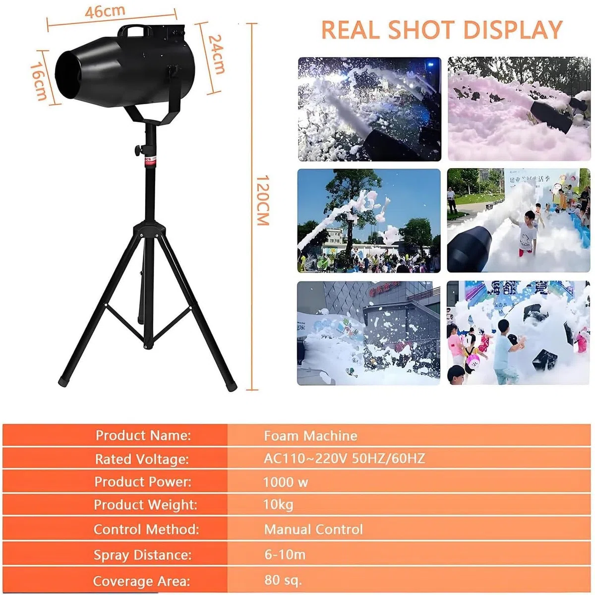 Große Schaummaschine, 1000-W-Party-Schaumkanone, tragbarer Schaummacher mit Stativständer, leistungsstarke Party-Schaummaschine, für Garten, Pool, Veranstaltungen im Freien, Feiern und Partys,Black
