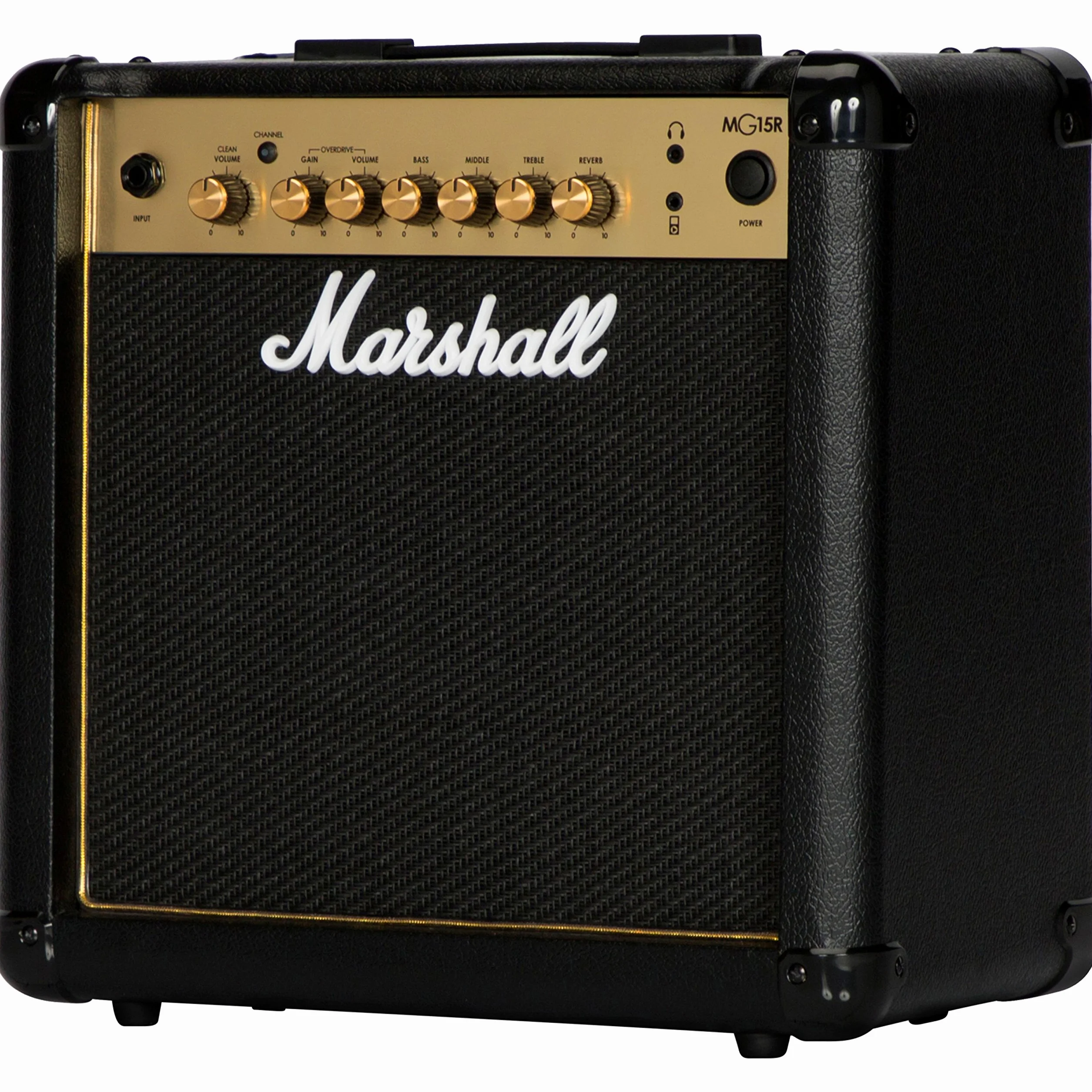 Marshall MG15GR Gitarren-Combo-Verstärker mit Reverb, Übungsverstärker geeignet für E-Gitarre – Schwarz und Gold
