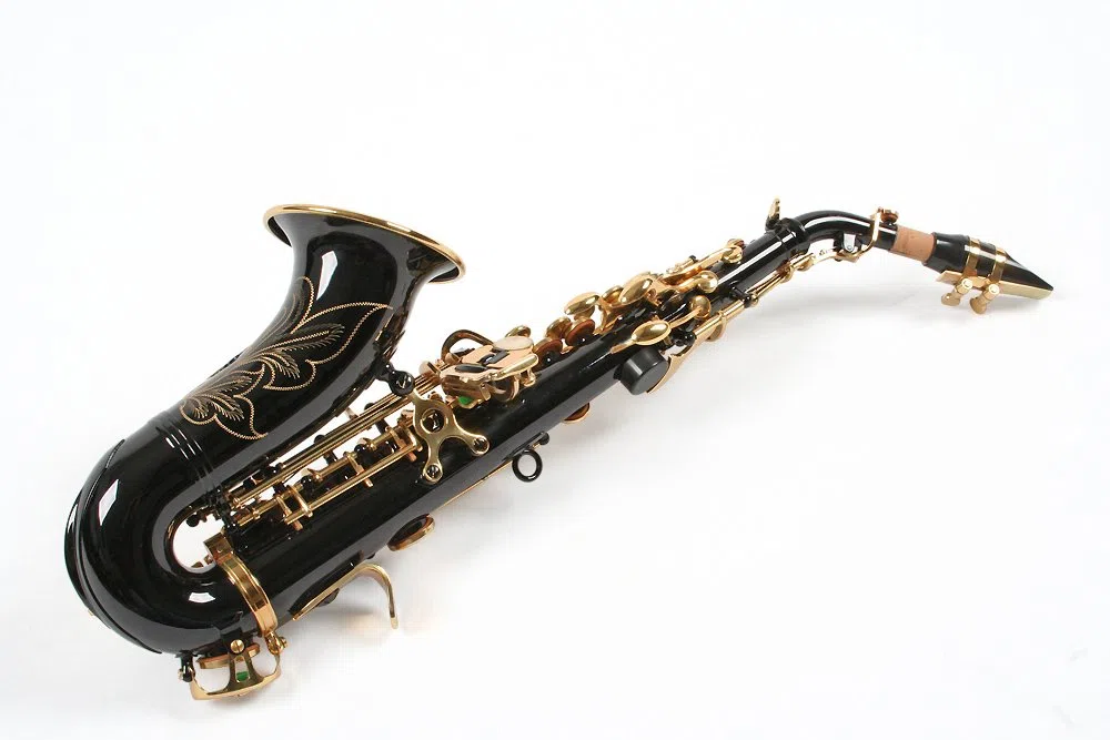 Sopran Saxophon, gebogen, schwarz/gold, mit Koffer